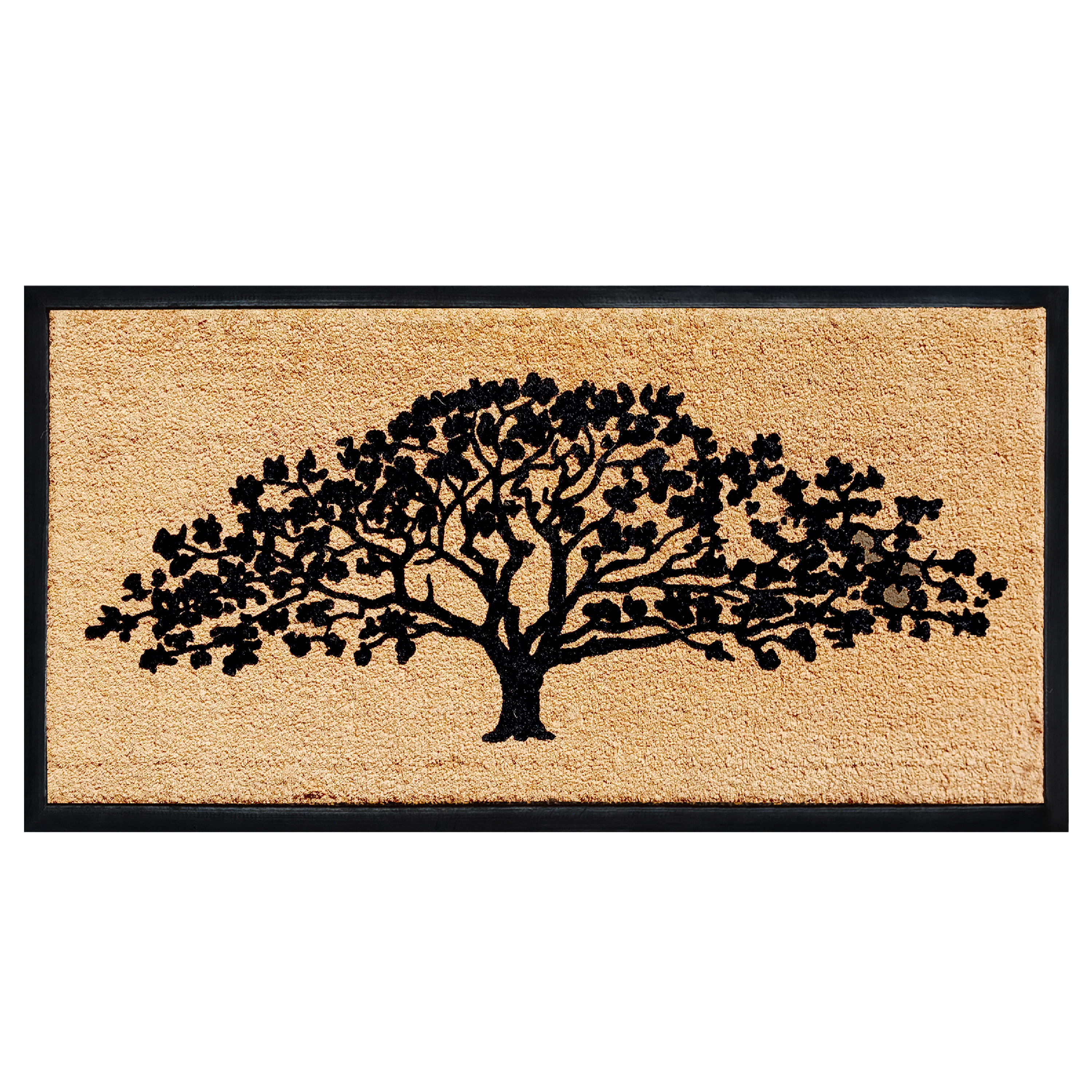 A1HC Coir and Rubber Door Mat 30x60 Inches Anti-Shed Fade-Resistant Heavy Duty Oak Tree Black