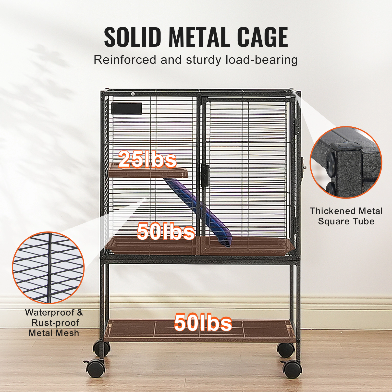 HONGGE Rolling Metal Ferret Cage Large Cage Small Animal Cage with Ramps & Tray Easy to Set up for Pet Rats Hamster