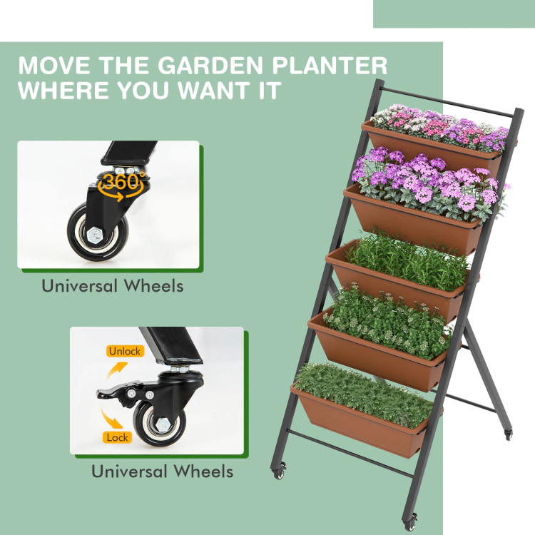Hivvago 5-Tier Vertical Raised Garden Bed with Wheels and Container Boxes