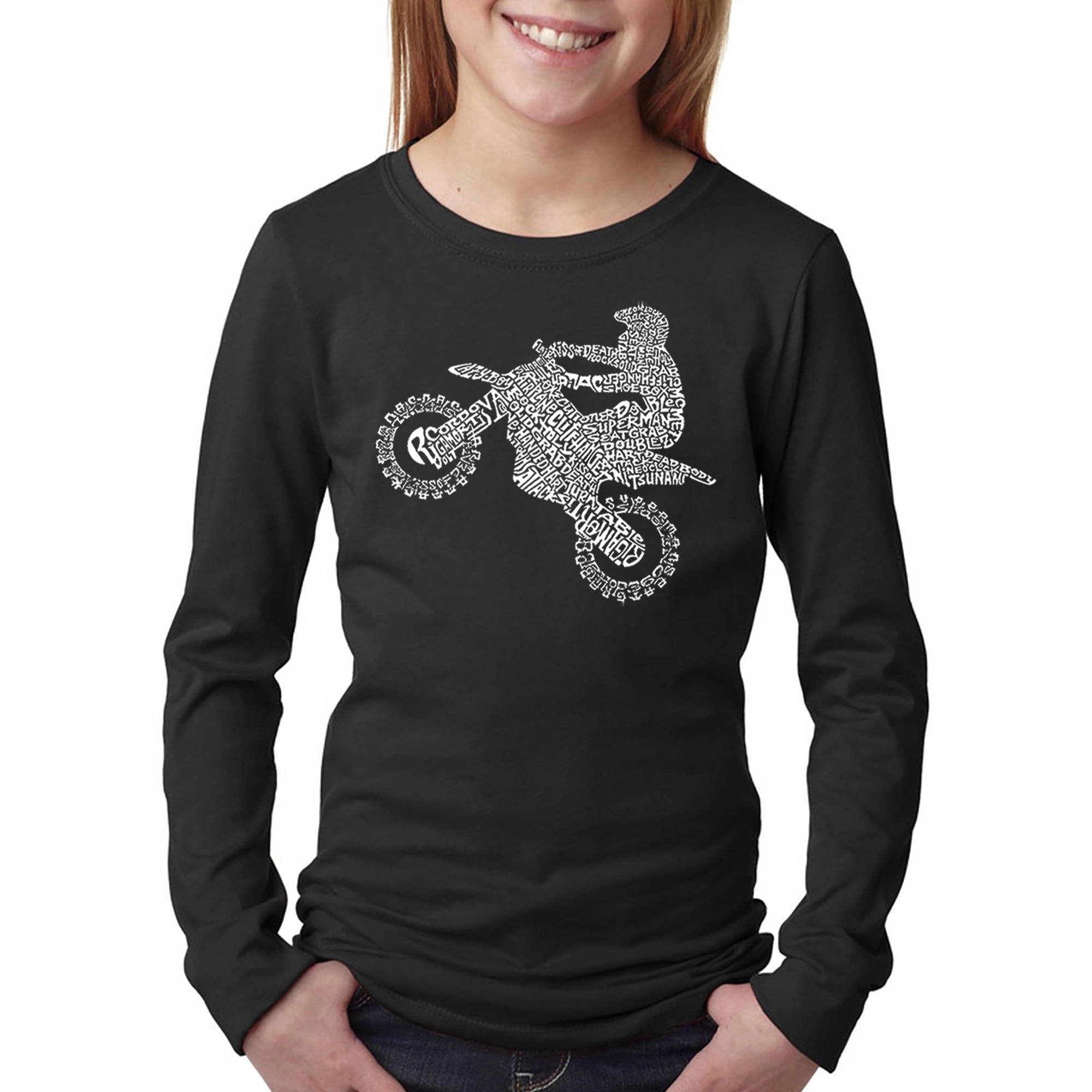LA Pop Art Girls Long Sleeve Word T-Shirt - Freestyle Motocross FMX