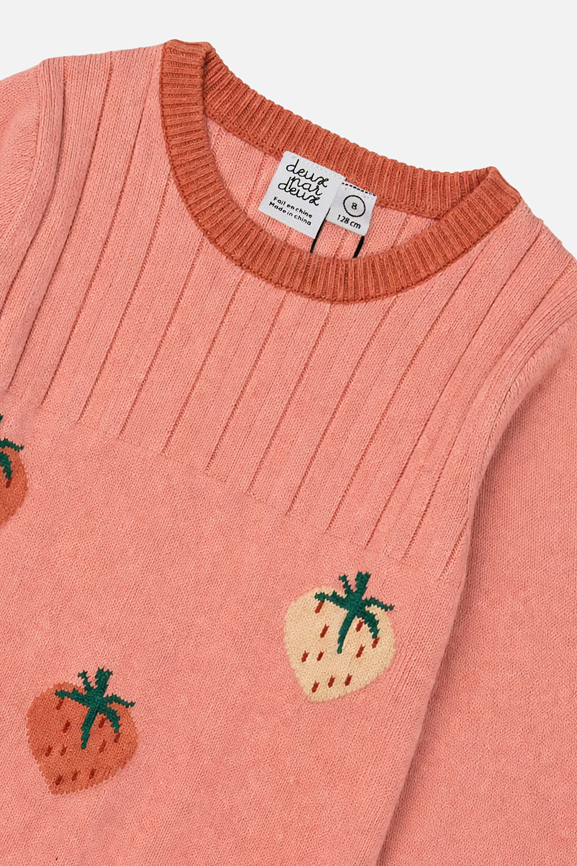 Deux par Deux Girls Knitted Dress with Strawberry Jacquard