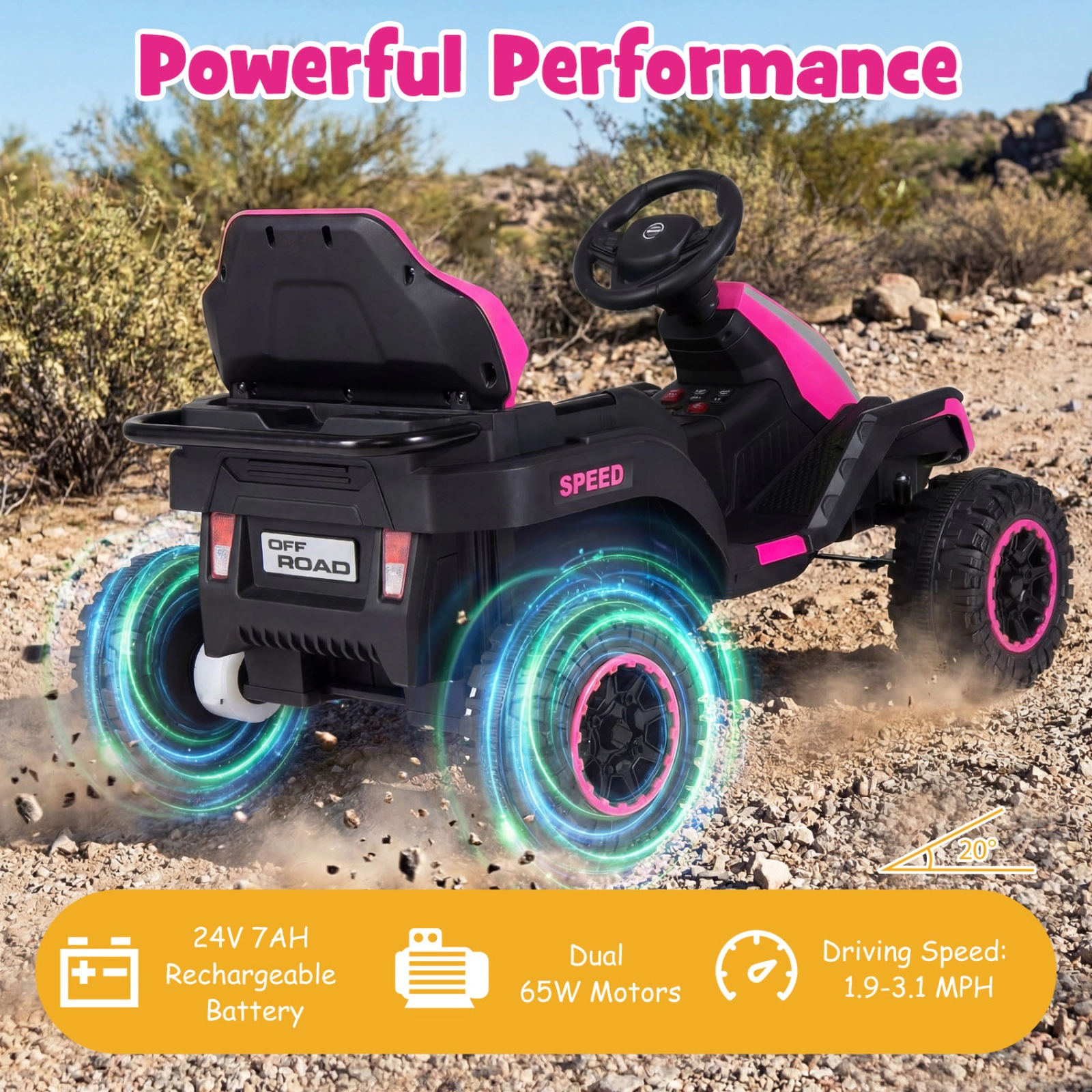 SUGIFT 24V Ride On Tractor with Detachable Trailer and Music 66-lb Capacity Ages 3+ 60-in Ride-On Car Pink