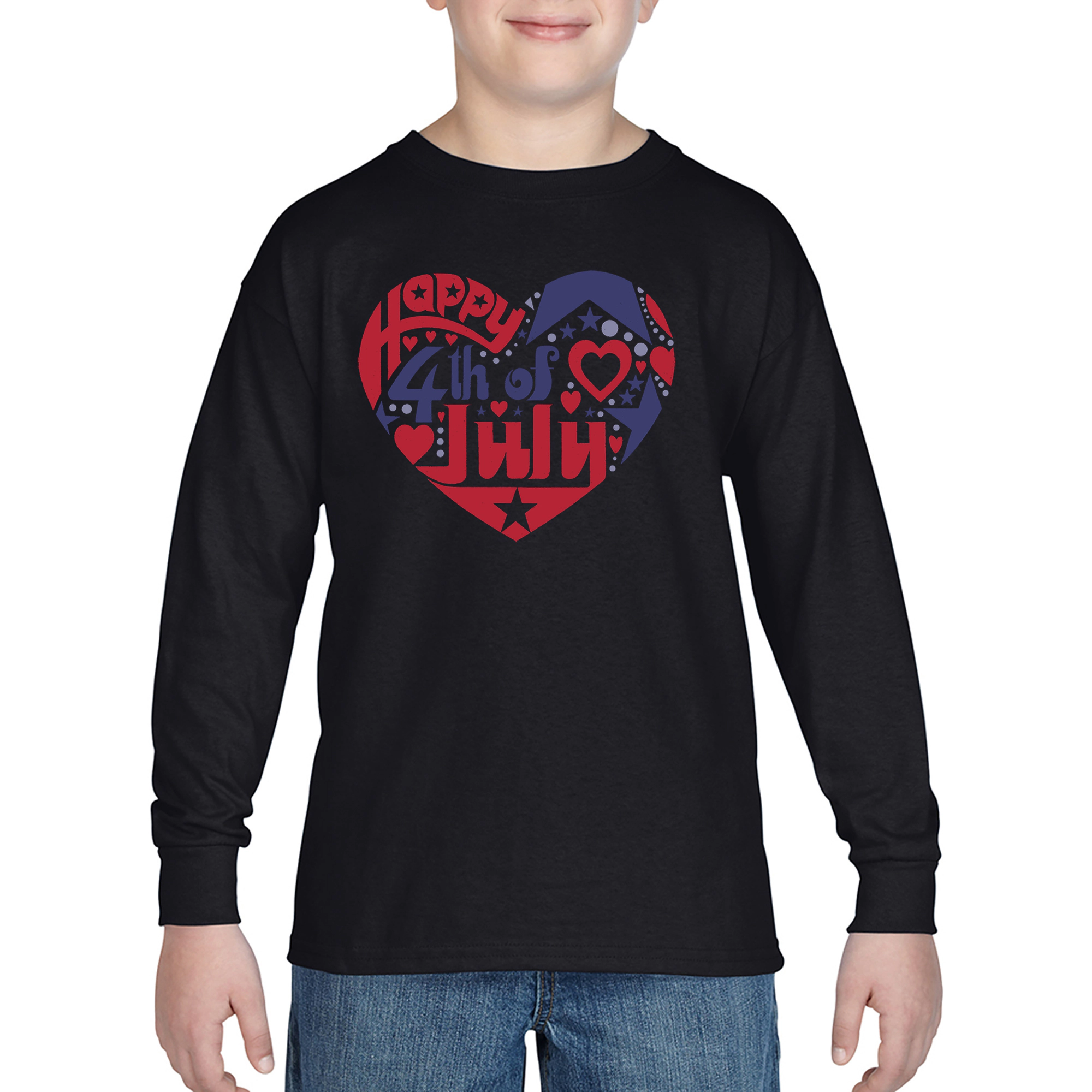 LA Pop Art Boys Long Sleeve T-Shirt -  July 4th Heart