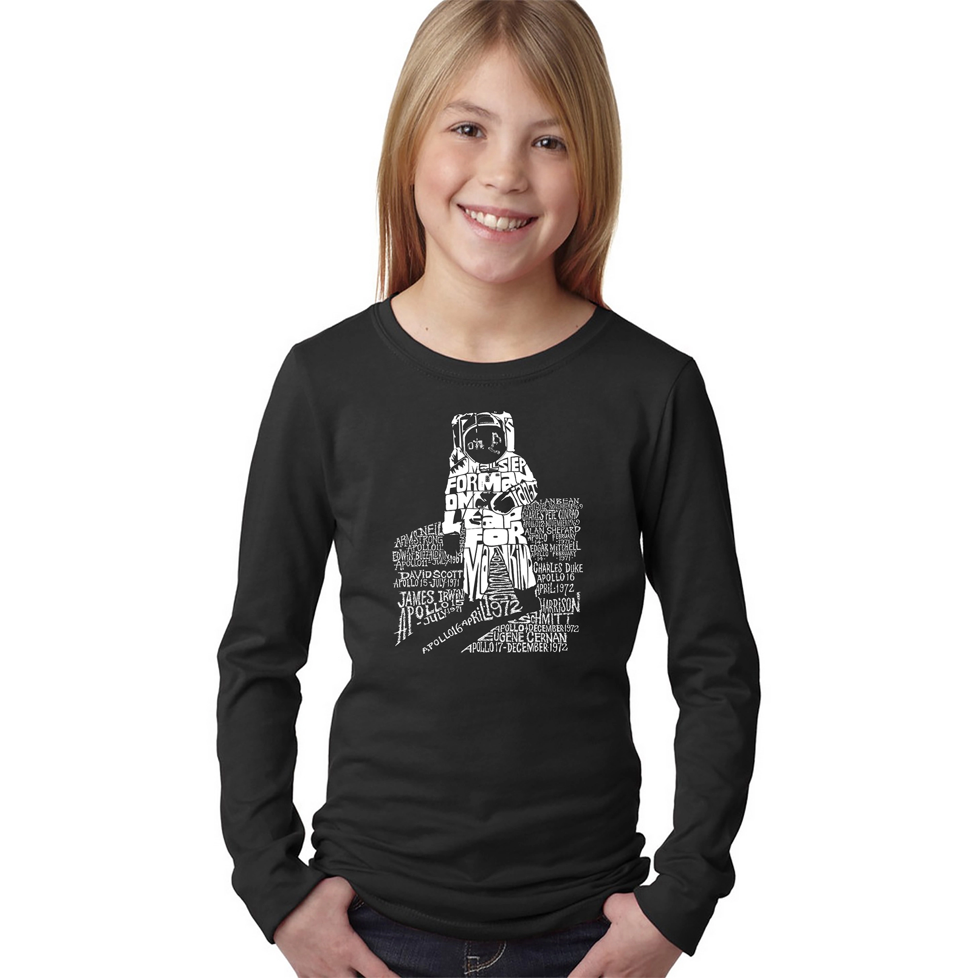 LA Pop Art Girls Long Sleeve Word T-Shirt - ASTRONAUT
