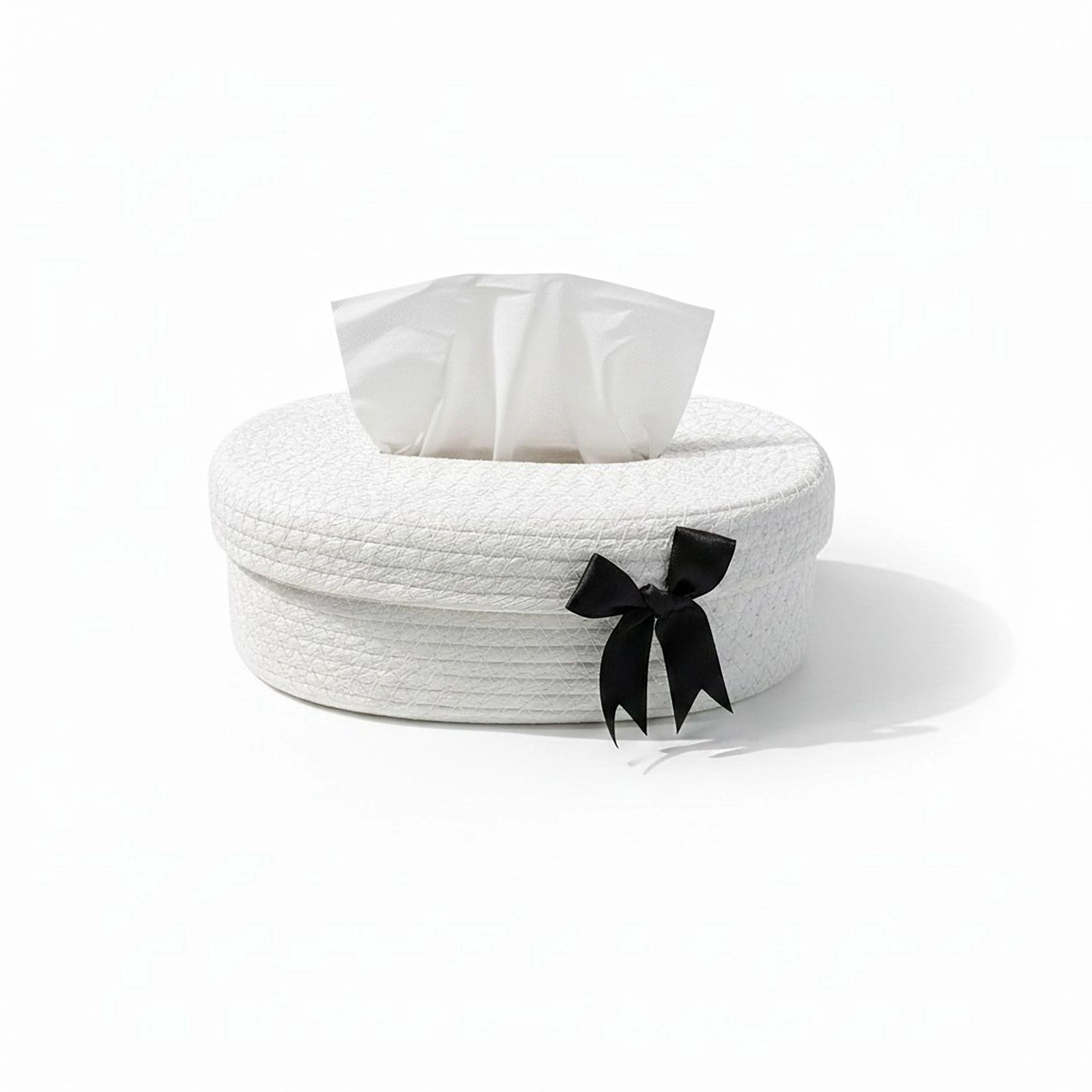 Alilang Unisex Woven Oval Storage Basket with Lid Tissue Opening Decorative Rope Design and Bow Accent
