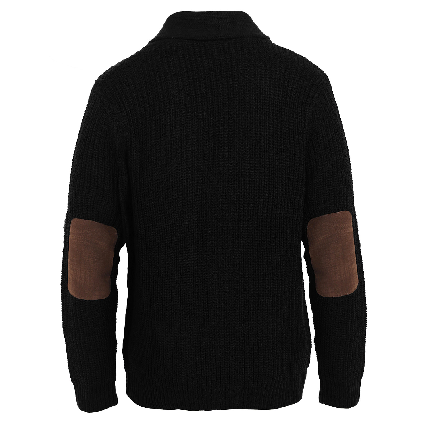 Gioberti Men's Heavy Weight Shawl Collar Knitted Regular Fit Cardigan With Faux Suede Elbow Patch