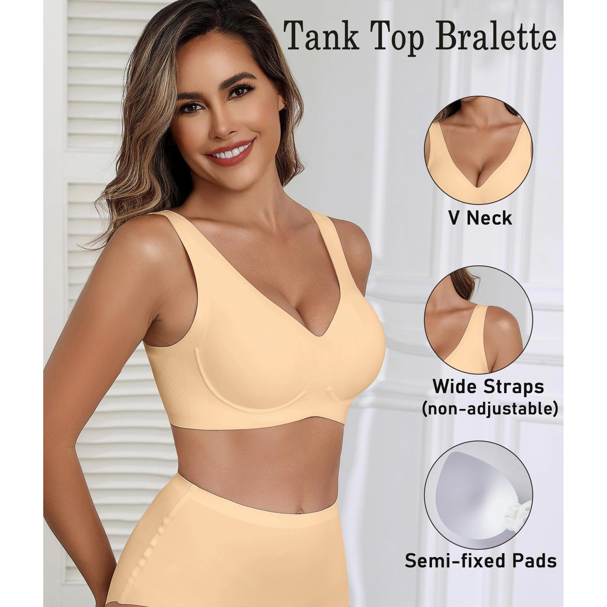 Avidlove Women's Seamless Wireless Plunge Padded Tank Bralette