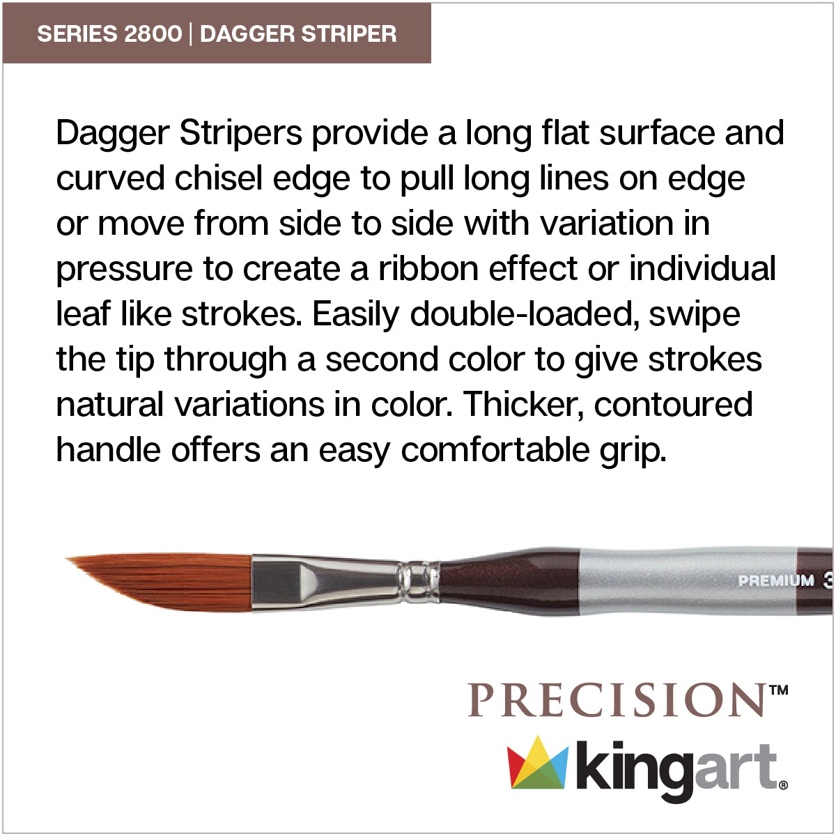 KINGART Precision™ 2800 Dagger Brush - Amber Taklon, Short Ergonomic Handle