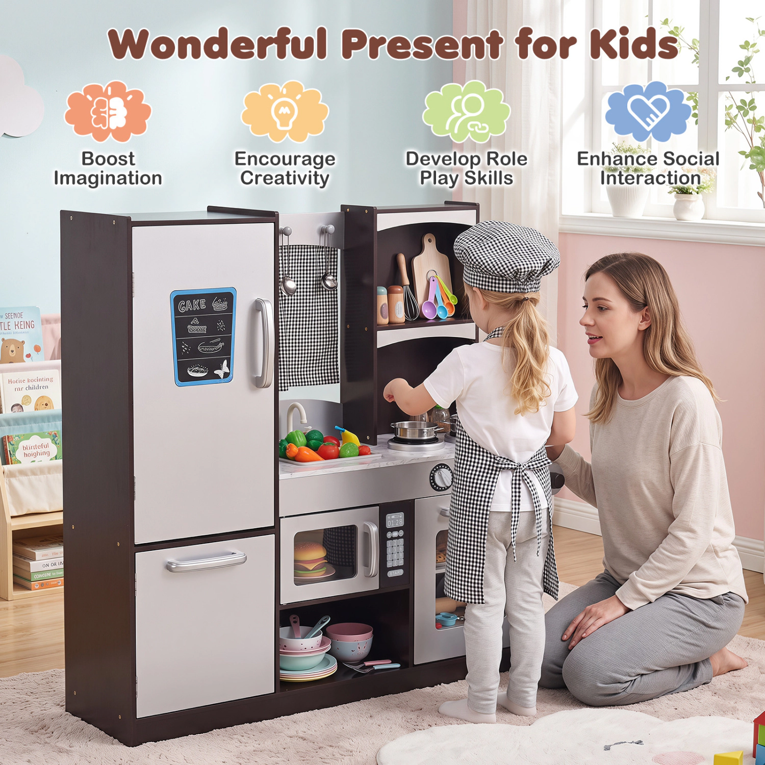 Hivvago Kids Wooden Modern Kitchen Cooking Pretend Play Set