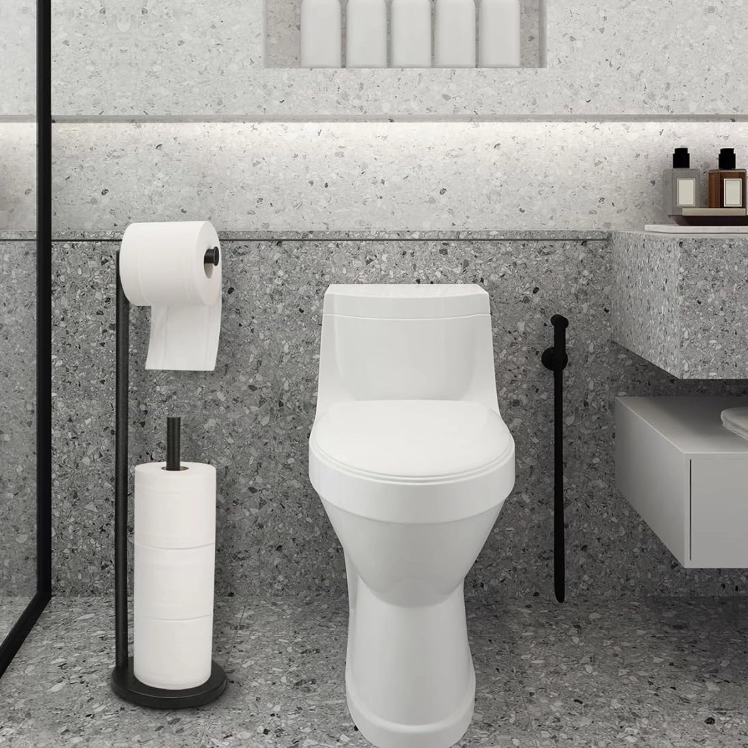Stock Preferred Freestanding Toilet Paper Holder Stand with Storage for 4 Rolls Rustproof