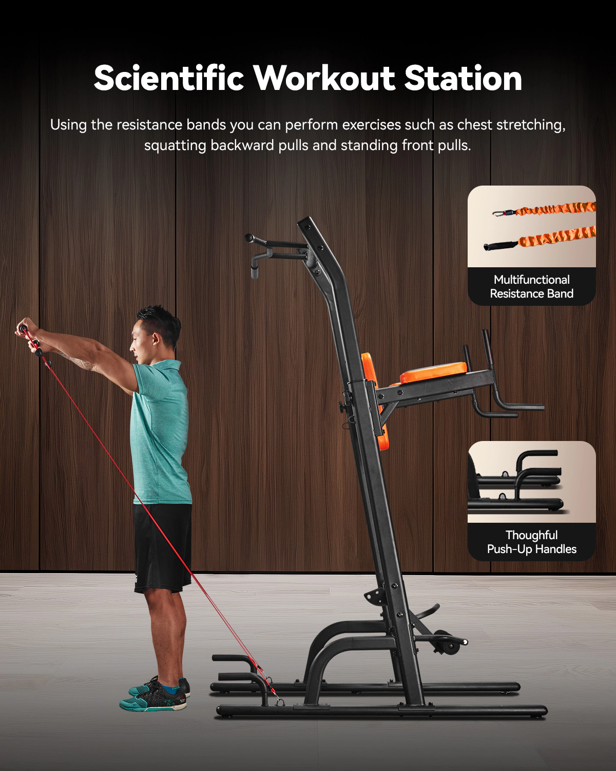 HARISON Power Tower with Weight Bench, Pull-Up Bar & Dip Station, Adjustable Height Home Gym Strength Trainer