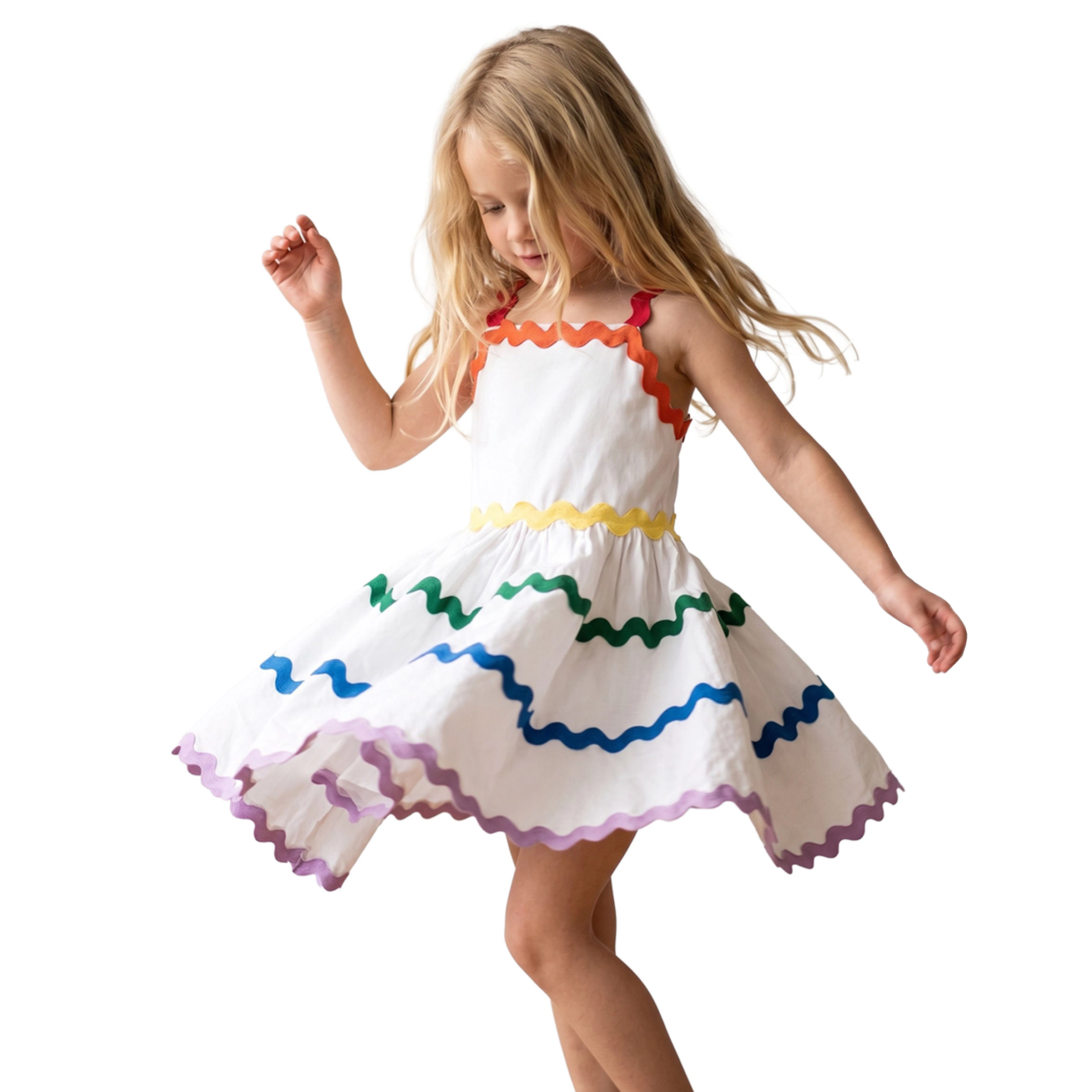 2Bunnies Girls 4T-8Y Rainbow Ric Rac Smocked Back Sundress