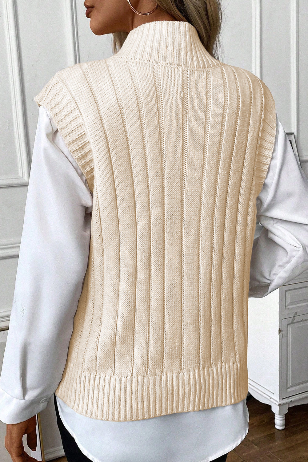 Threaded Pear Women's Sylvia Cable Knit High Neck Sweater Vest