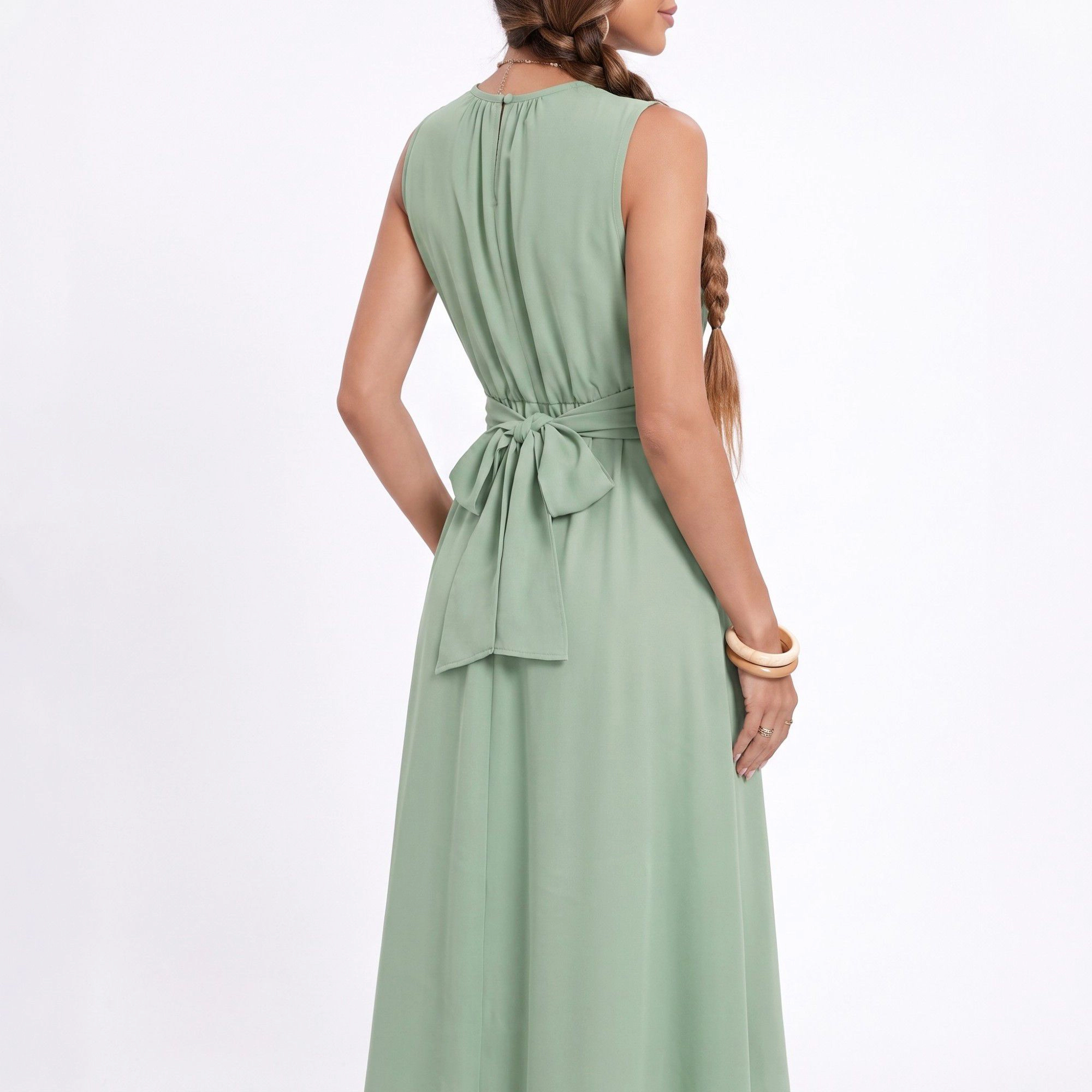 Anna-Kaci Women's High Low Sleeveless Tie Waist A-Line Midi Dress