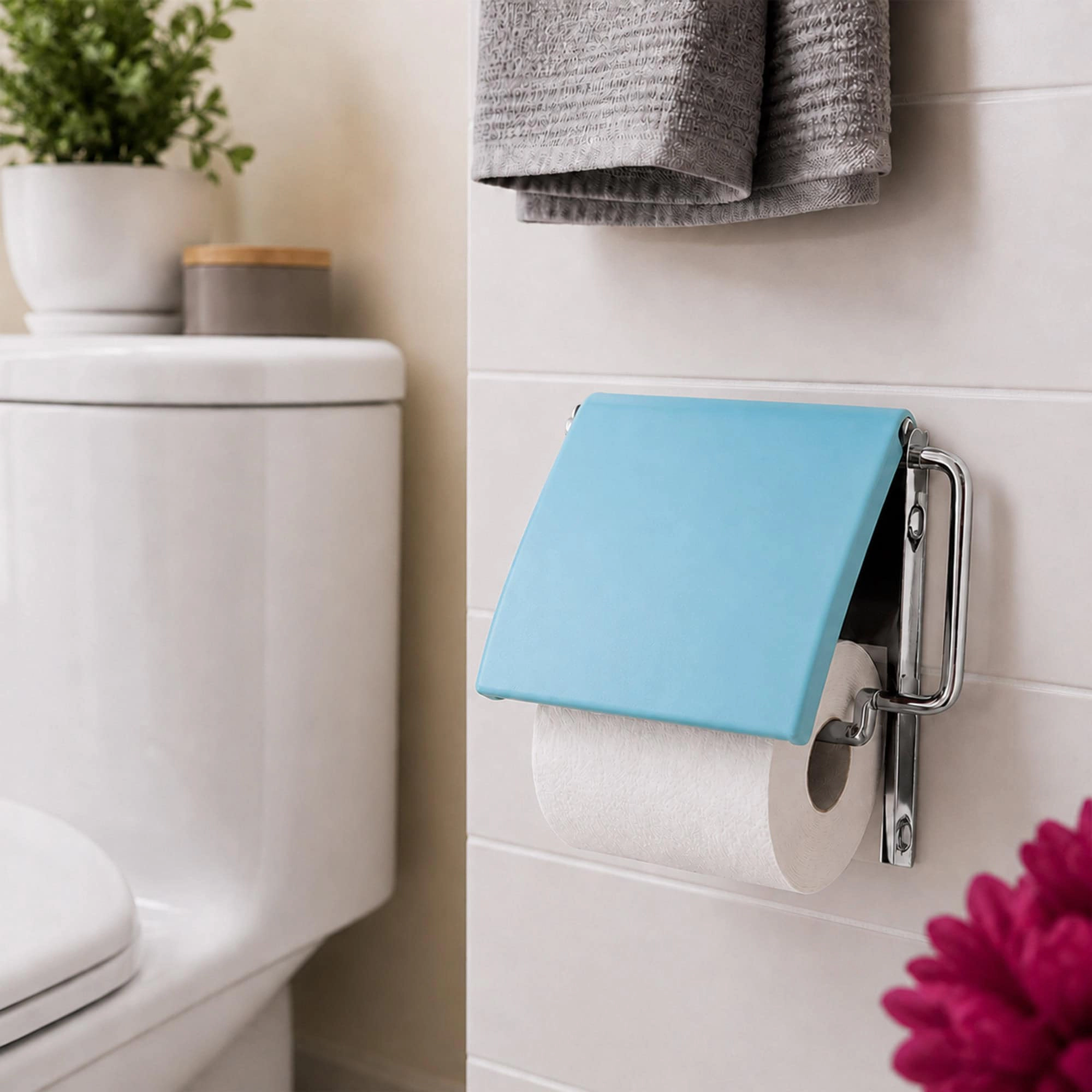 Evideco French Home Goods Wall-Mounted Toilet Paper Holder - Engineered Wood, Chrome Bar