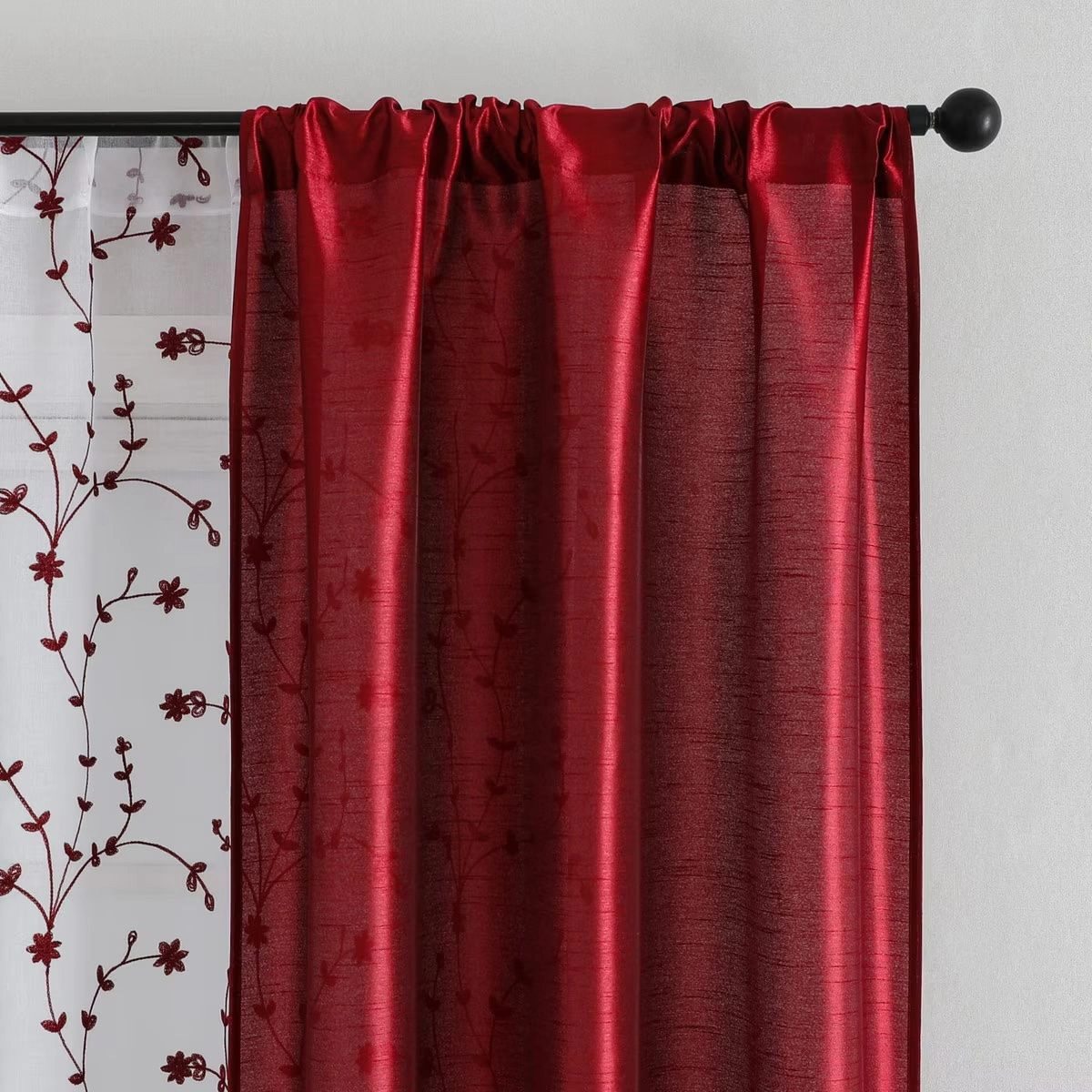 Kate Aurora Gloria Embroidered 6 Piece Rod Pocket Coordinating Sheer Window Curtain Panels