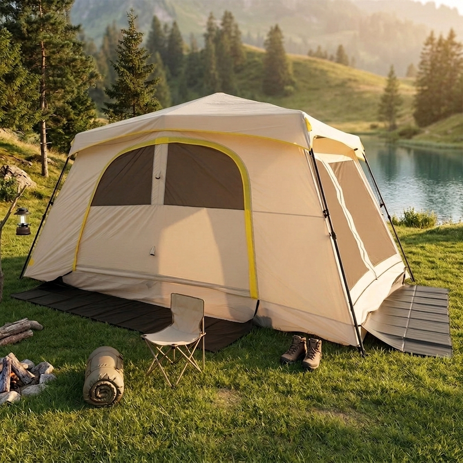 SUGIFT 10-Person Coffee 60-Second Instant Cabin Camping Tent with Removable Rainfly 13-ft W 9-ft D 6.6-ft H