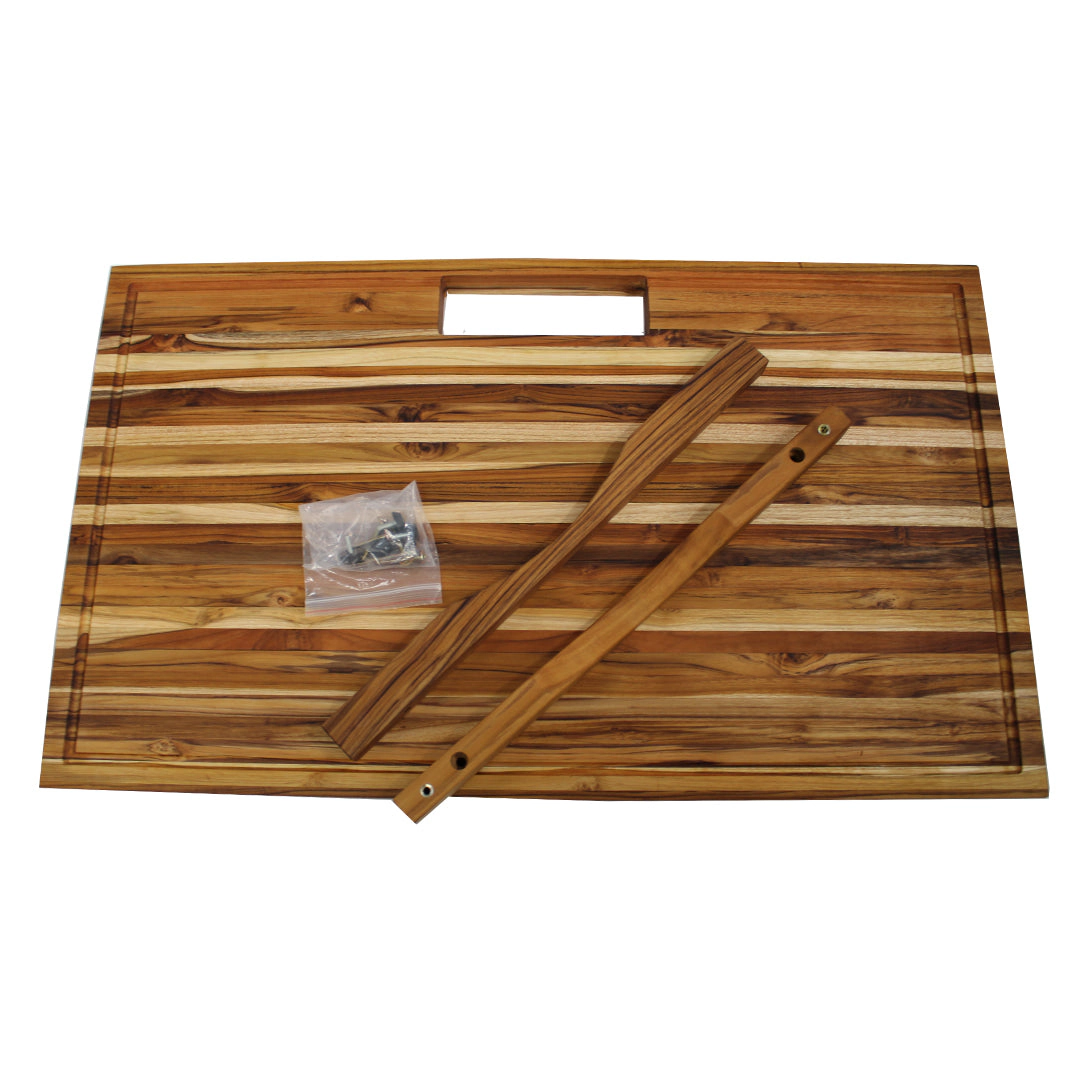 EcoDecors Teak Edge-Grain Cutting Board 34" x 20", Juice Groove, Handles & Waste Slot