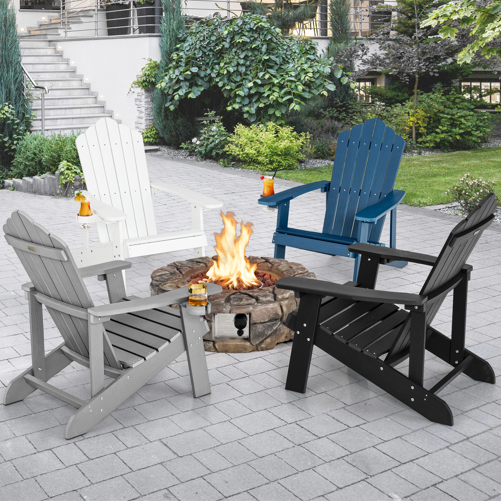 SUGIFT Gray HIPS Adirondack Chair with Hidden Cup Holder