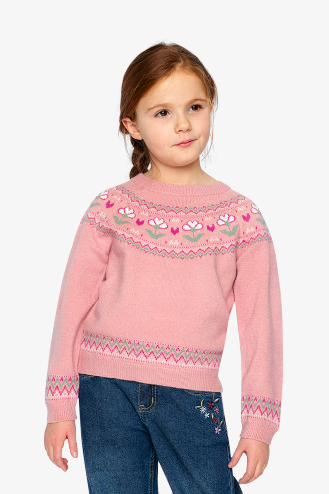 Deux par Girls Sweater with Flower Jacquard