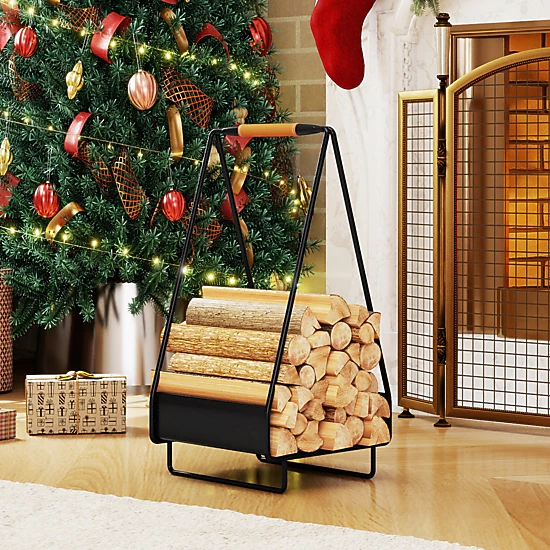 Hivvago Firewood Storage Rack Heavy-Duty Metal Log Holder With Handle ...