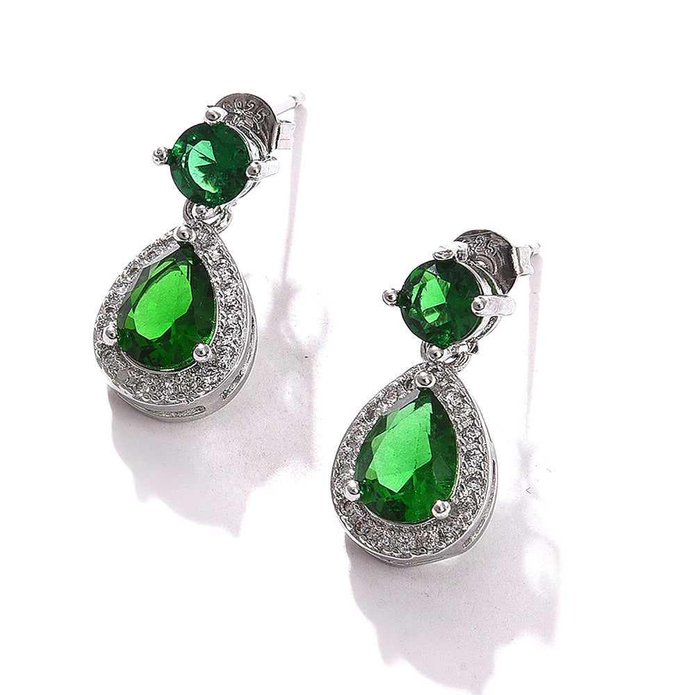 SOHI Women's Pack of 2 Silver Plated American Diamond Drop Earring