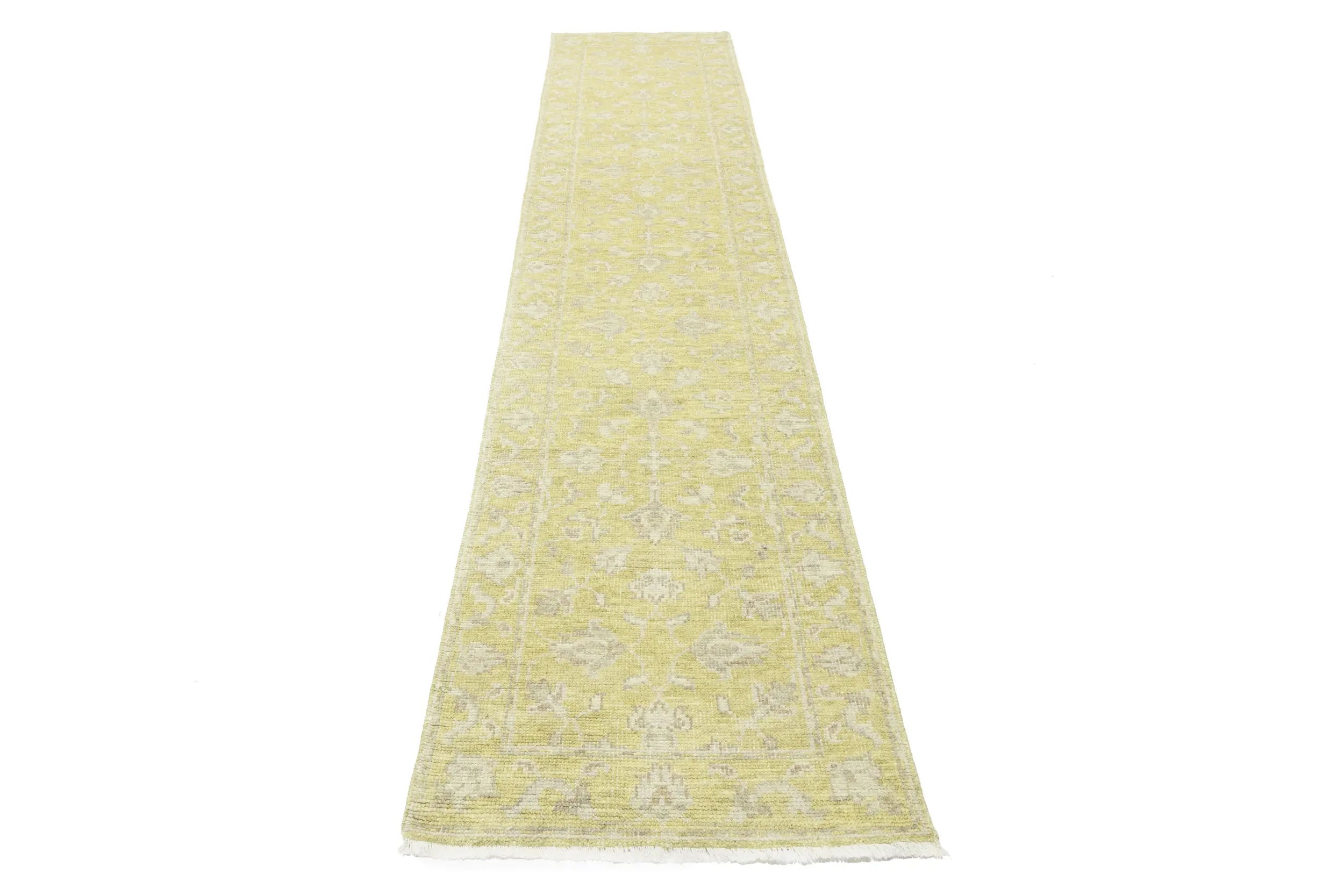 Magic Rugs Muted Golden Yellow Floral 3X12 Transitional Oriental Runner Rug