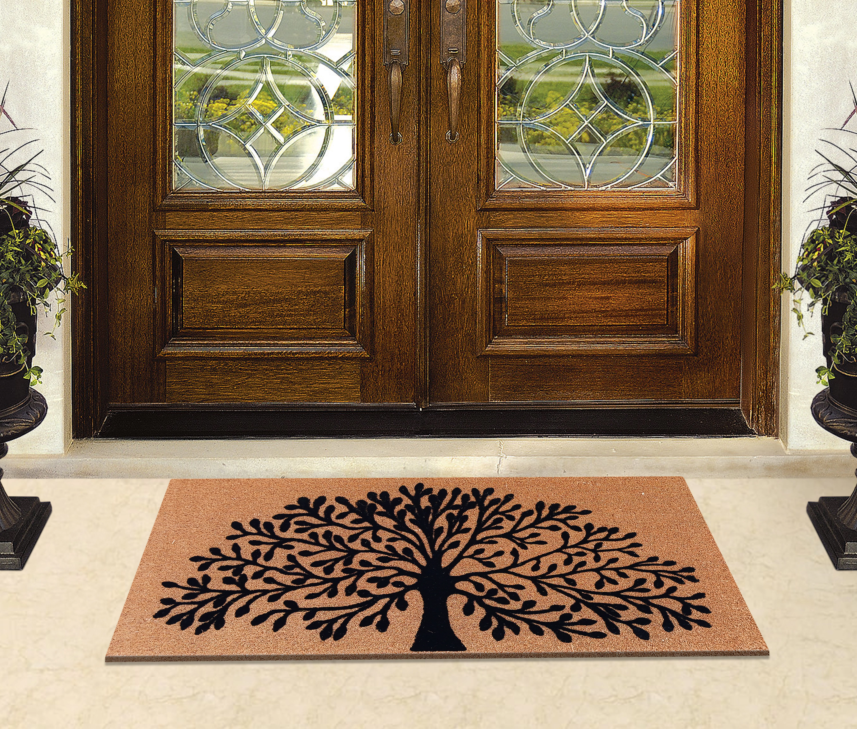 A1 Home Collections Coir Flocked Door Mat 30x48 Inches Heavy Duty Non-Slip Durable Tree Of Life-Flocked