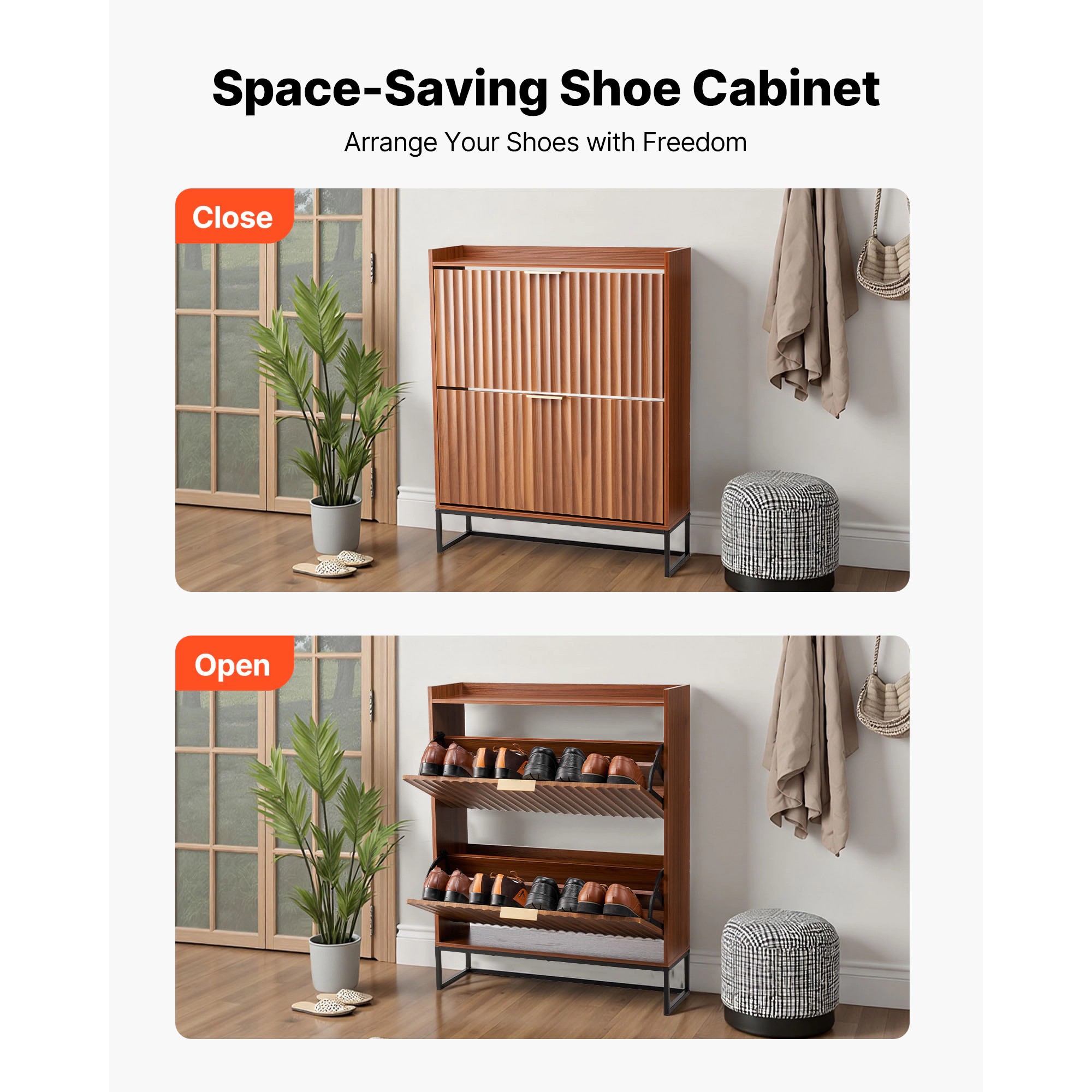 HONGGE Shoe Cabinet with 2 Flip Drawers Shoes Storage Cabinet with Anti-Tipping Device Freestanding Shoe Organizer