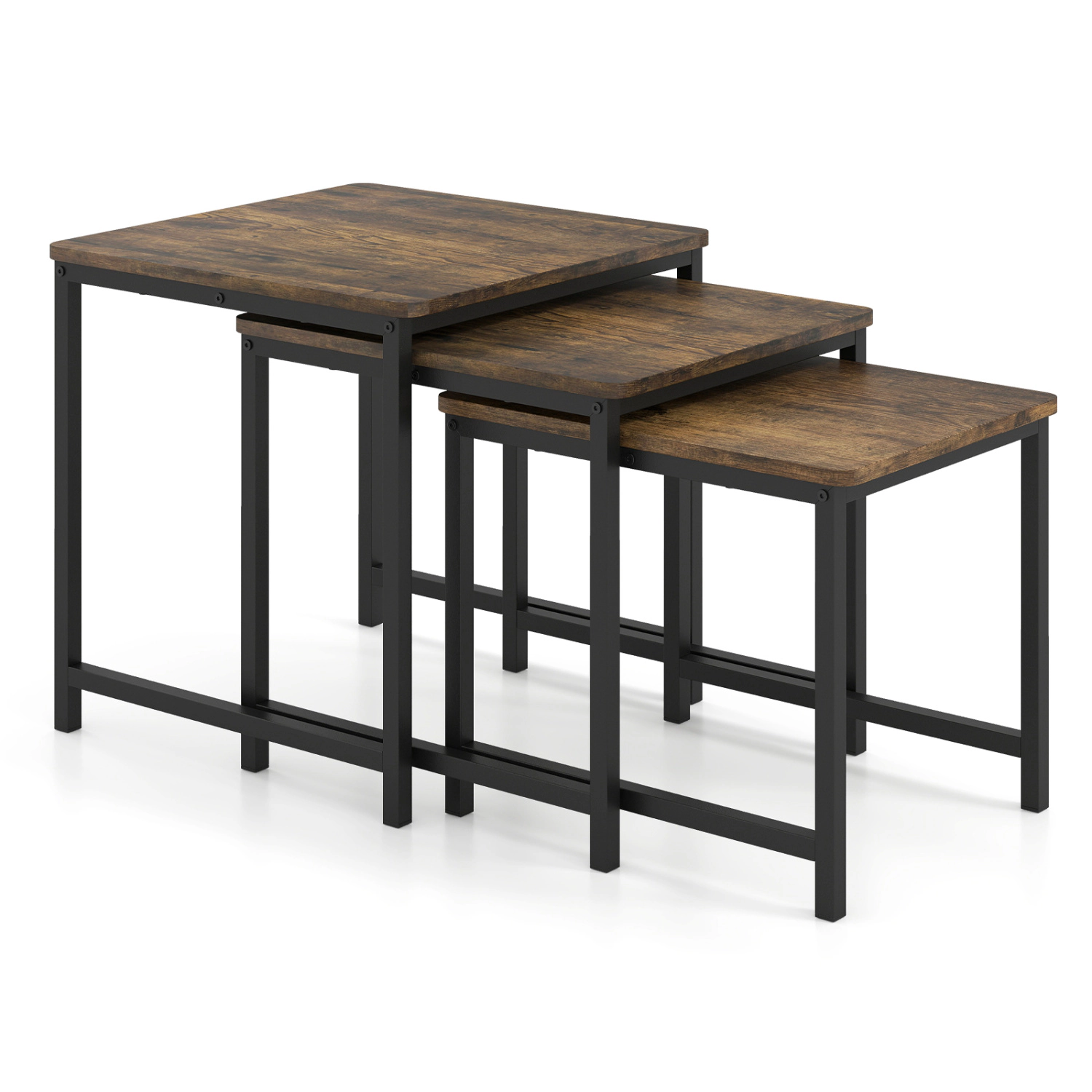 Glintex 3-Piece Faux Marble Nesting Table Set with Reinforced Metal Crossbars