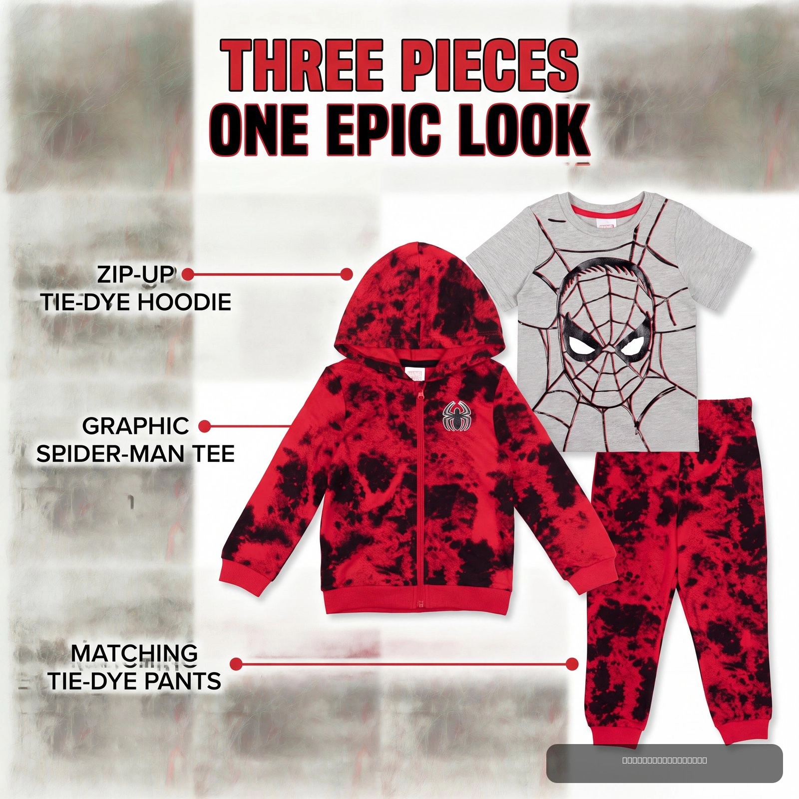 Marvel Spider-Man Boys' 3-Piece Zip-Up Hoodie and Pants Set