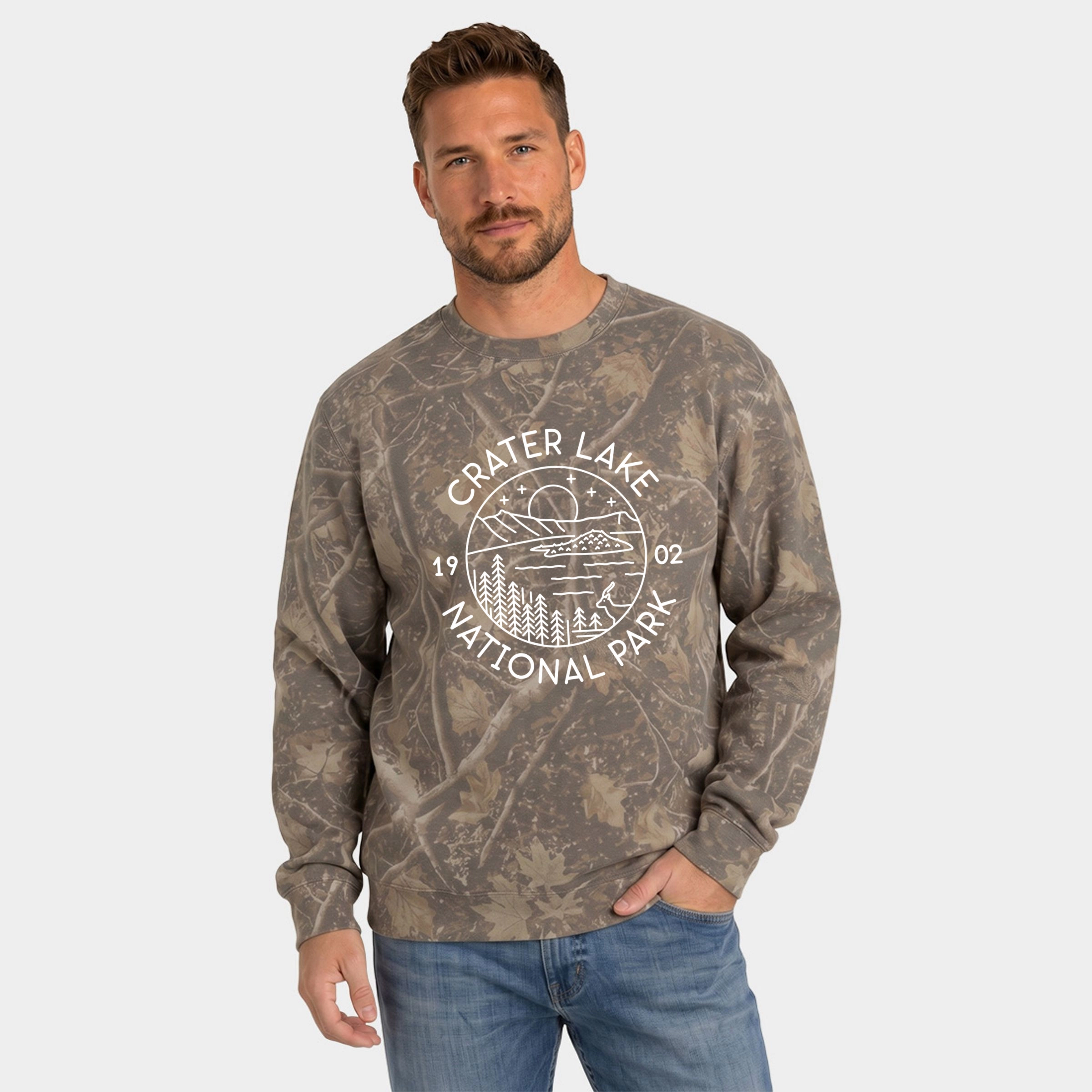 Simply Sage Market - Men's Camo Sweatshirt Crater Lake National Park