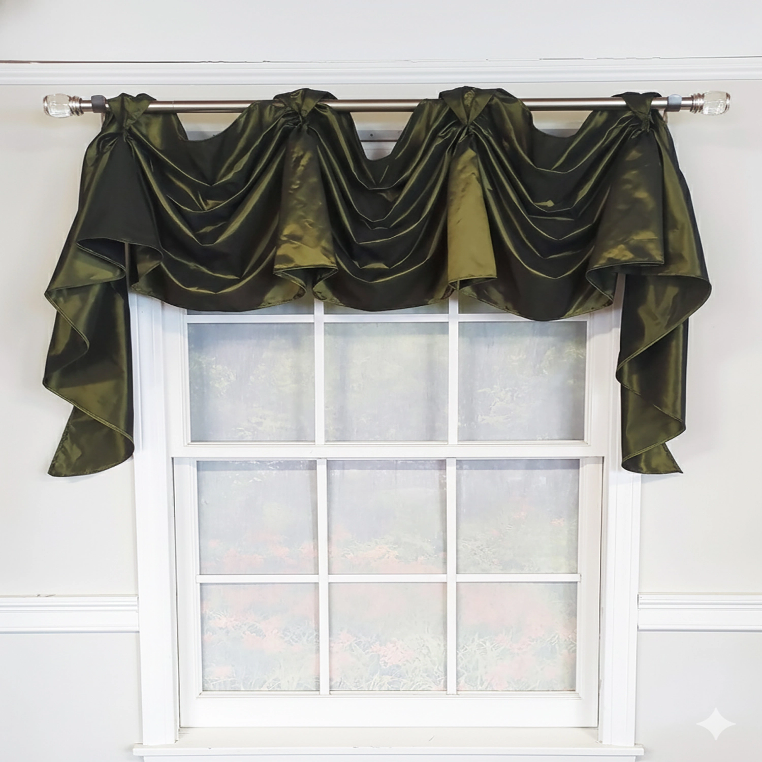 RLF Home Taffeta 3-S Victory 100% Polyester Tab Top Swag Window Curtain 54" x 25" Green