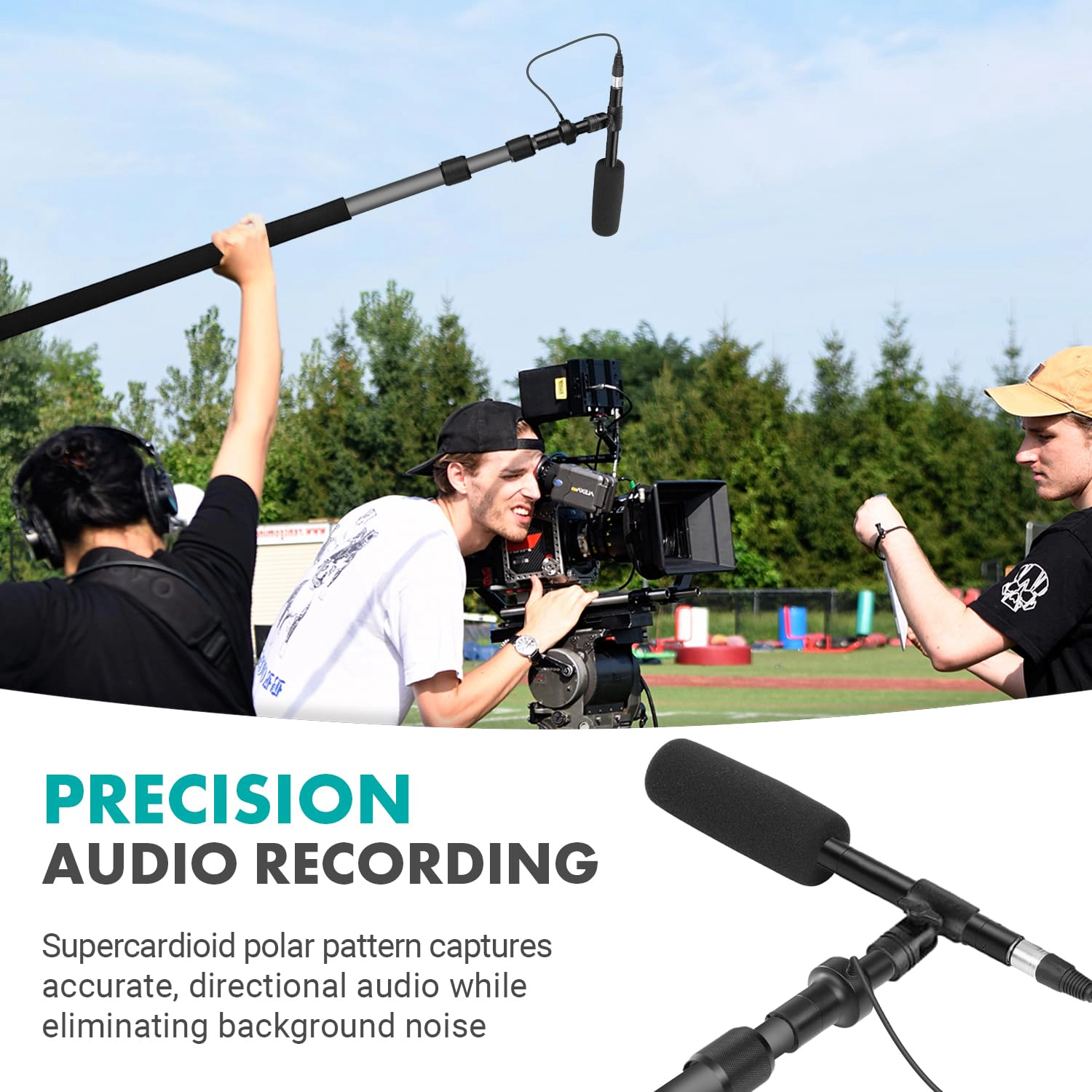 Movo Boom Mic Bundle - Shotgun Microphone with Telescoping Boom Pole and XLR Cable