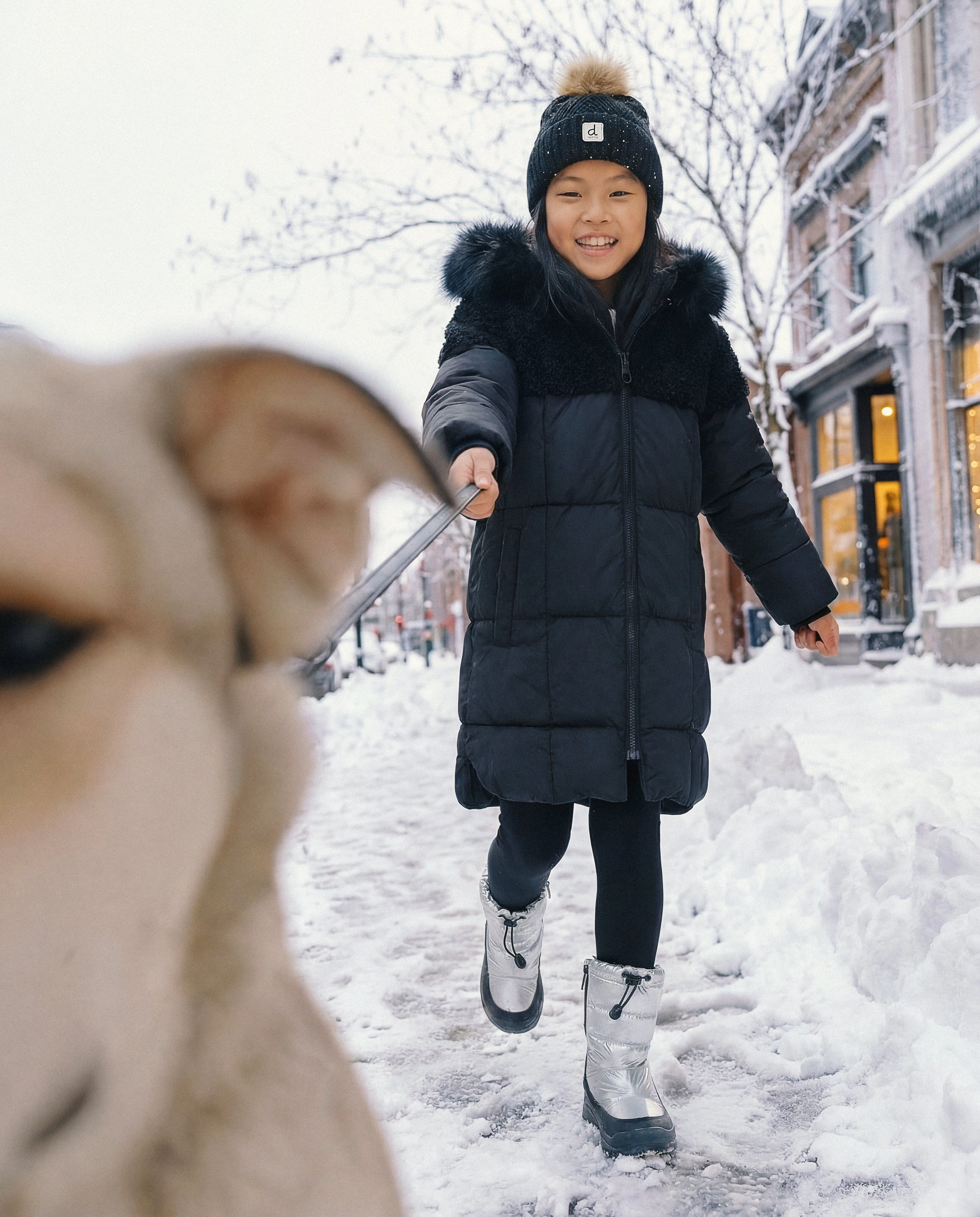 Deux par Girls Two-Tone Quilted Sherpa Long Winter Puffer Coat