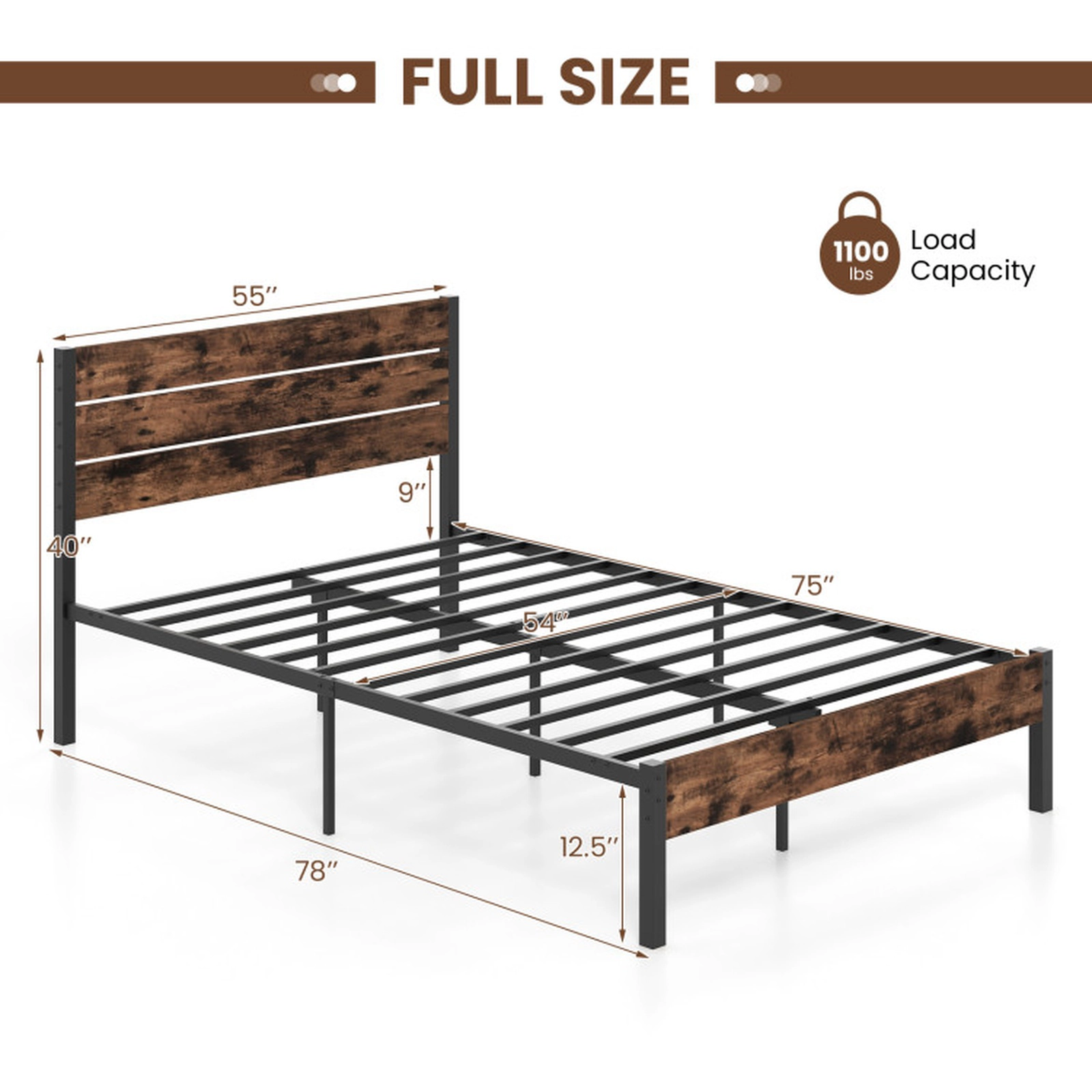 SUGIFT High Slat Headboard Mute Bar and 12 Metal Slats Bed Frame