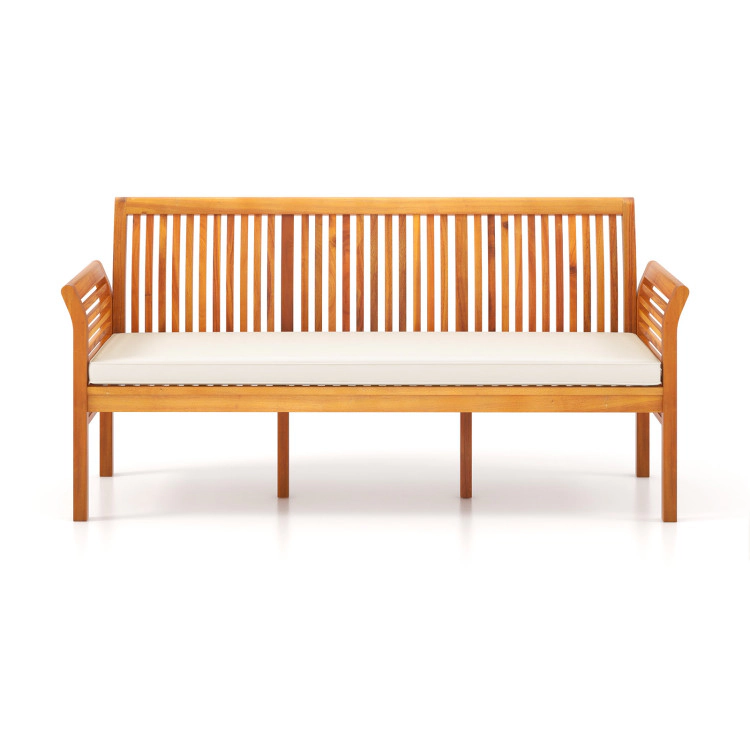 Hivvago 62.5 Inches Patio 3-Seat Wood Bench With Soft Seat Cushions-White
