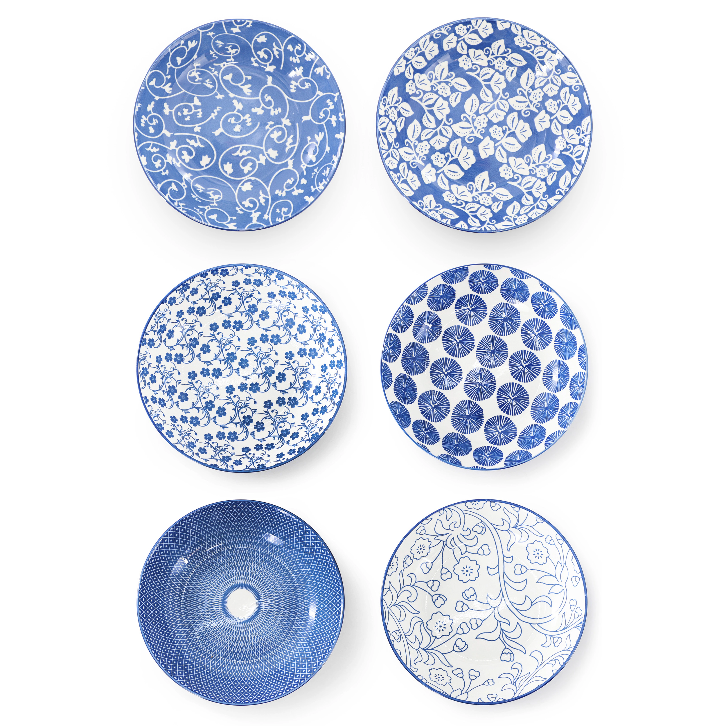 Elama Aurora 6 Piece Assorted Porcelain Bowl Set in Blue