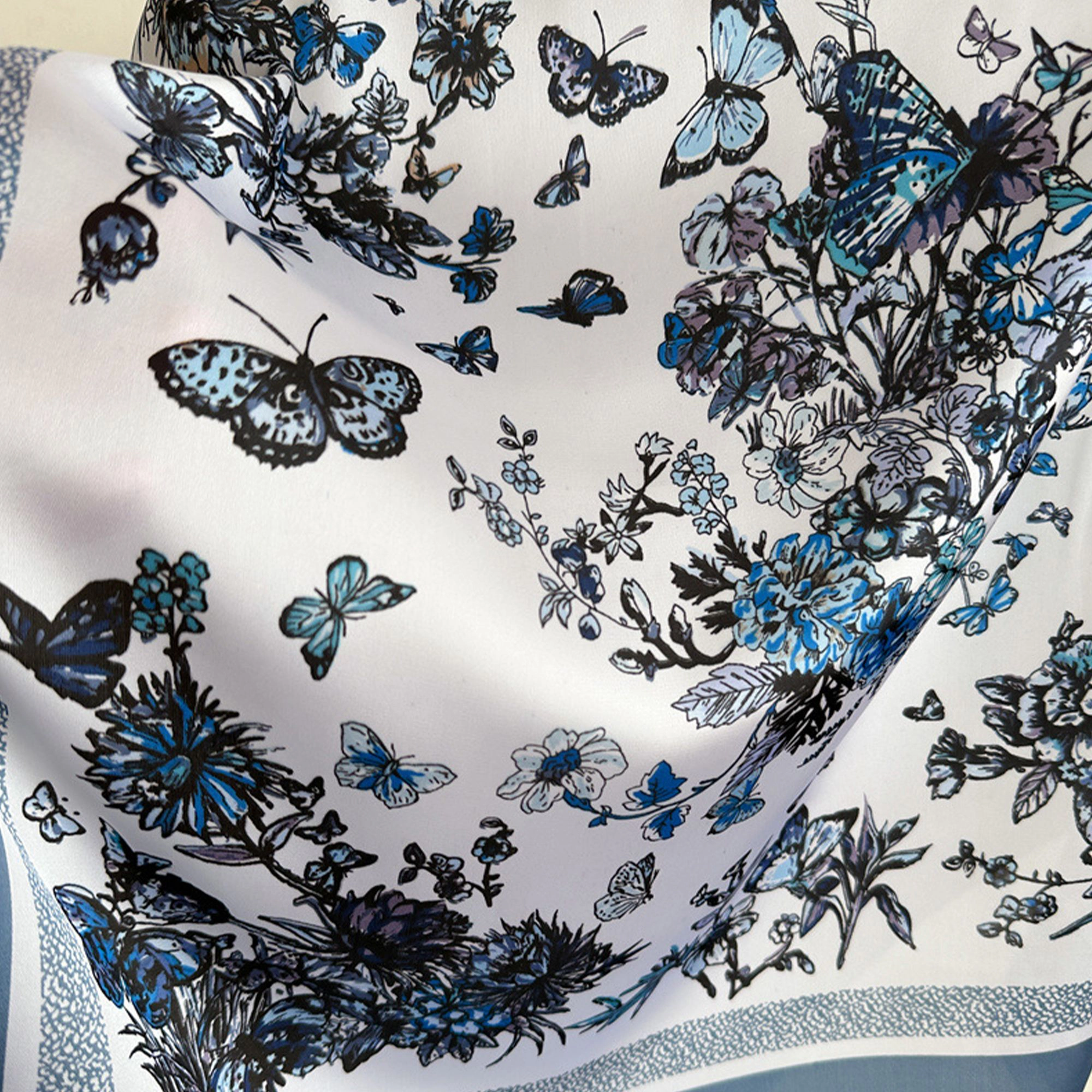 Anna-Kaci Womens Satin Floral Butterfly Print Square Scarf Elegant Fashion Neck Wrap 27.5×27.5Inches