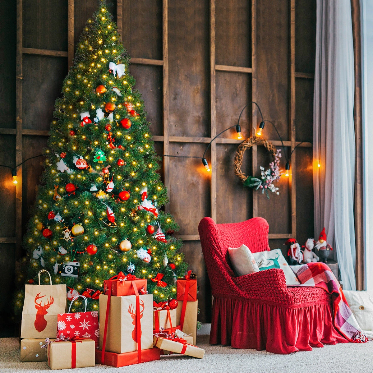 LJG 9 Feet Pre-Lit PVC Artificial Christmas Tree with 700 LED Lights