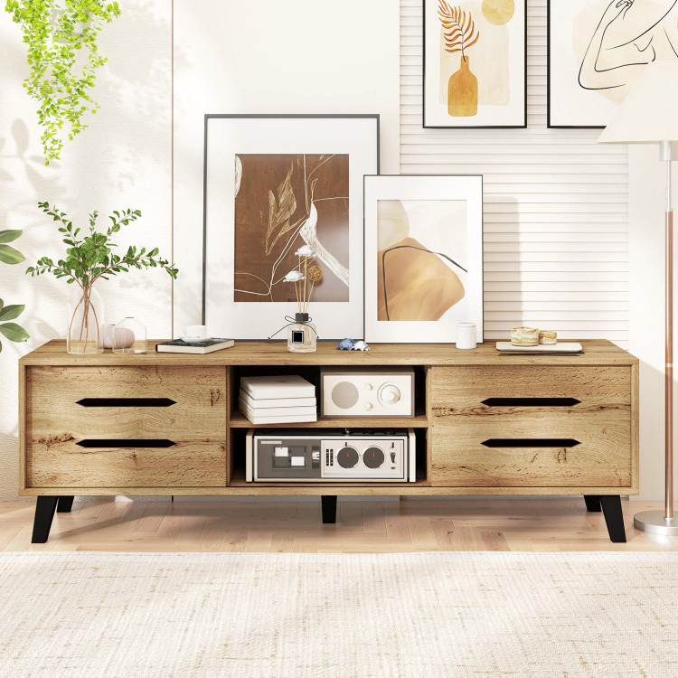 Hivvago Mid Century Modern Tv Stand With Sliding Doors And Cable Hole For 65 Inch Tvs
