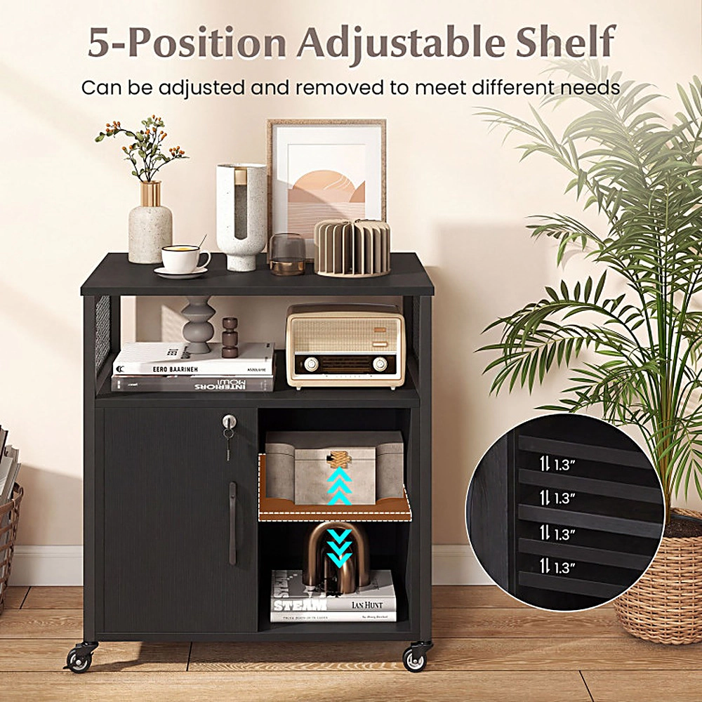 SUGIFT File Cabinet on Wheels Black with Charging Station and Cable Management Hole