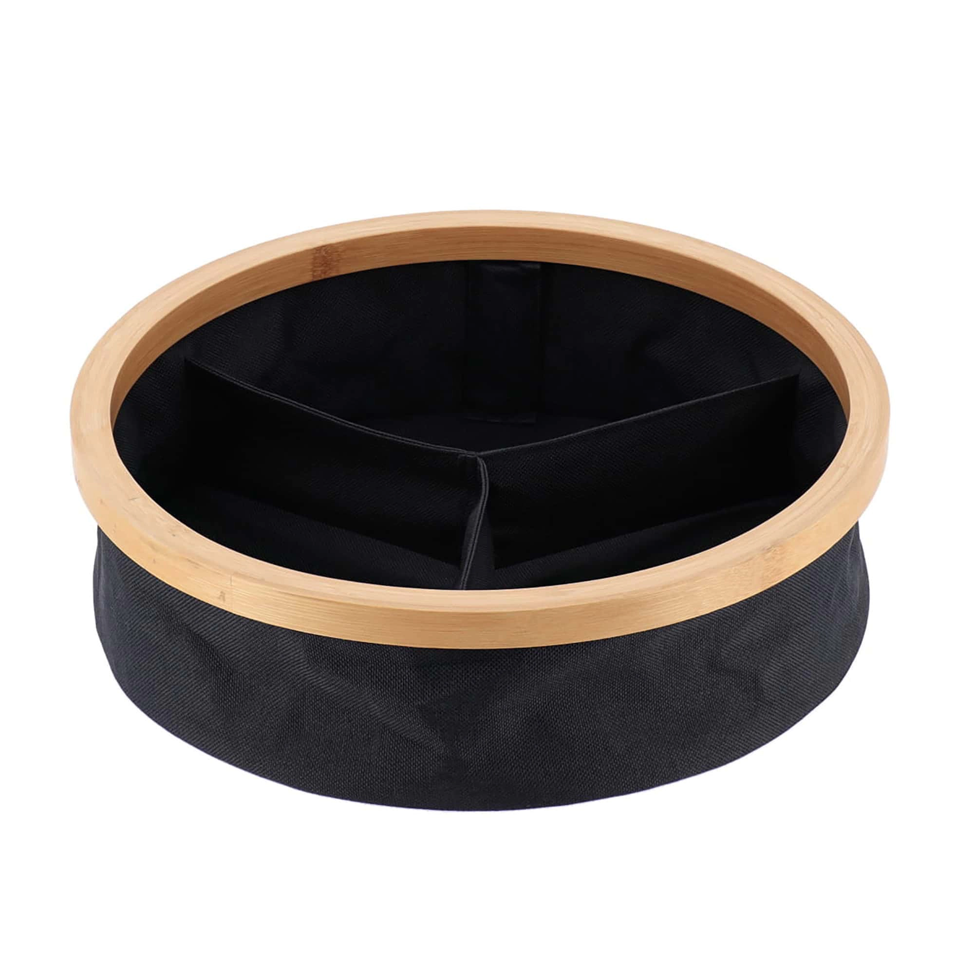 Evideco French Home Goods Round Foldable Bamboo Frame Organizer, 12 x 4 in, 3 Compartments