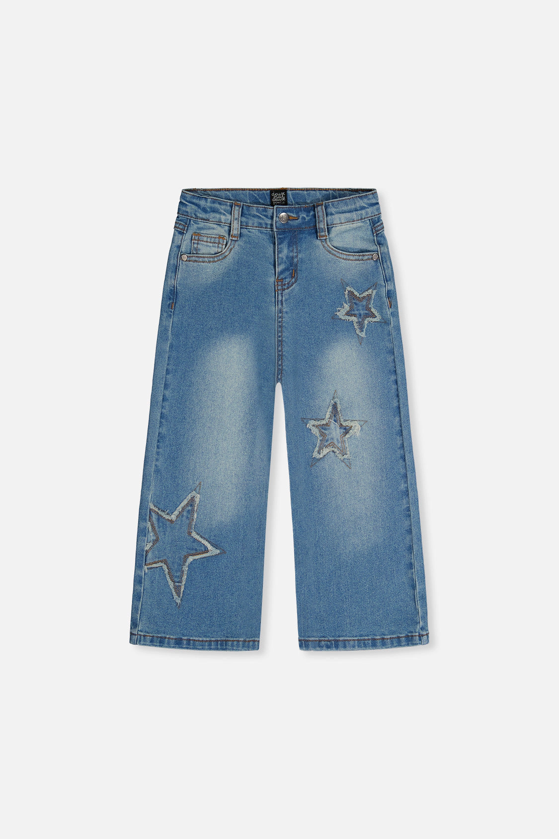 Deux par Girls Frayed Star Embroidered Stretch Denim Jeans