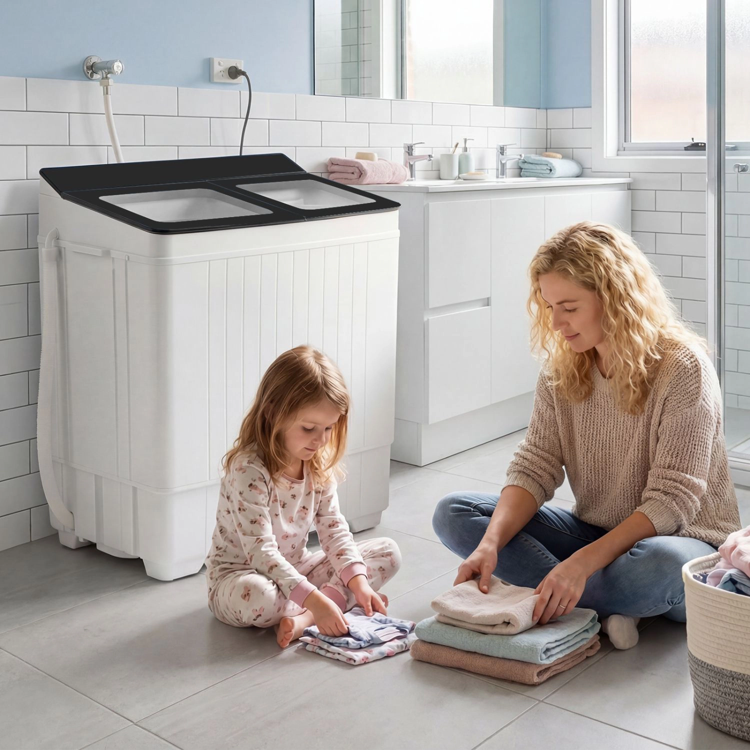 SlickBlue Twin Tub Washing Machine with 280W Motor and Drain Pump