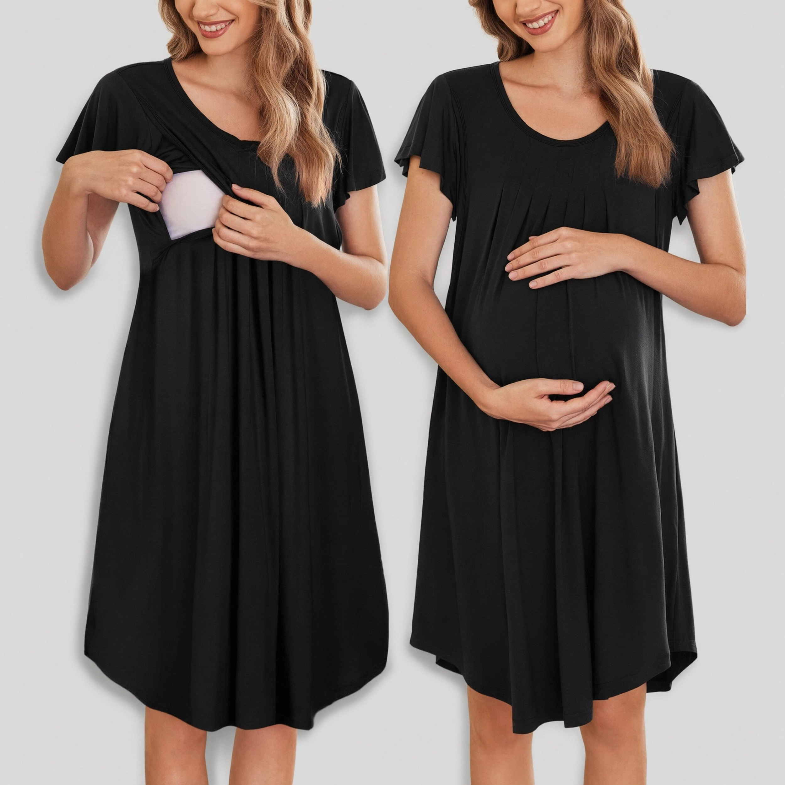 Ekouaer Nursing Nightgown Labor and Delivery Gown for Hospital Pleated Breastfeeding Dress