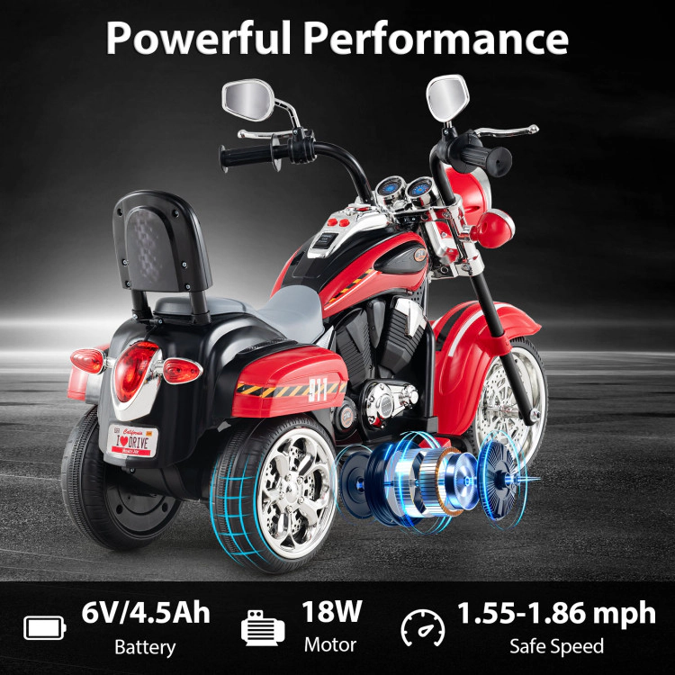 Hivvago 6V Powered Toddler 3-Wheel Motorbike Ride On Toy with Horn and Headlight
