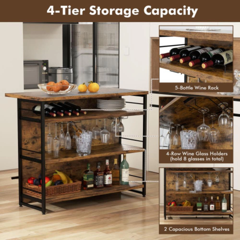 Hivvago Kitchen Island with 4-Tier Storage Shelf and Long Footrest for Home