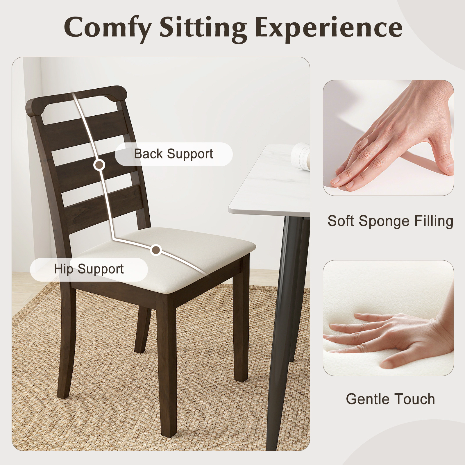 SUGIFT Deformation-Resistant Polyester Upholstered Wooden Dining Chair Set of 2 400-lb Capacity Walnut+White