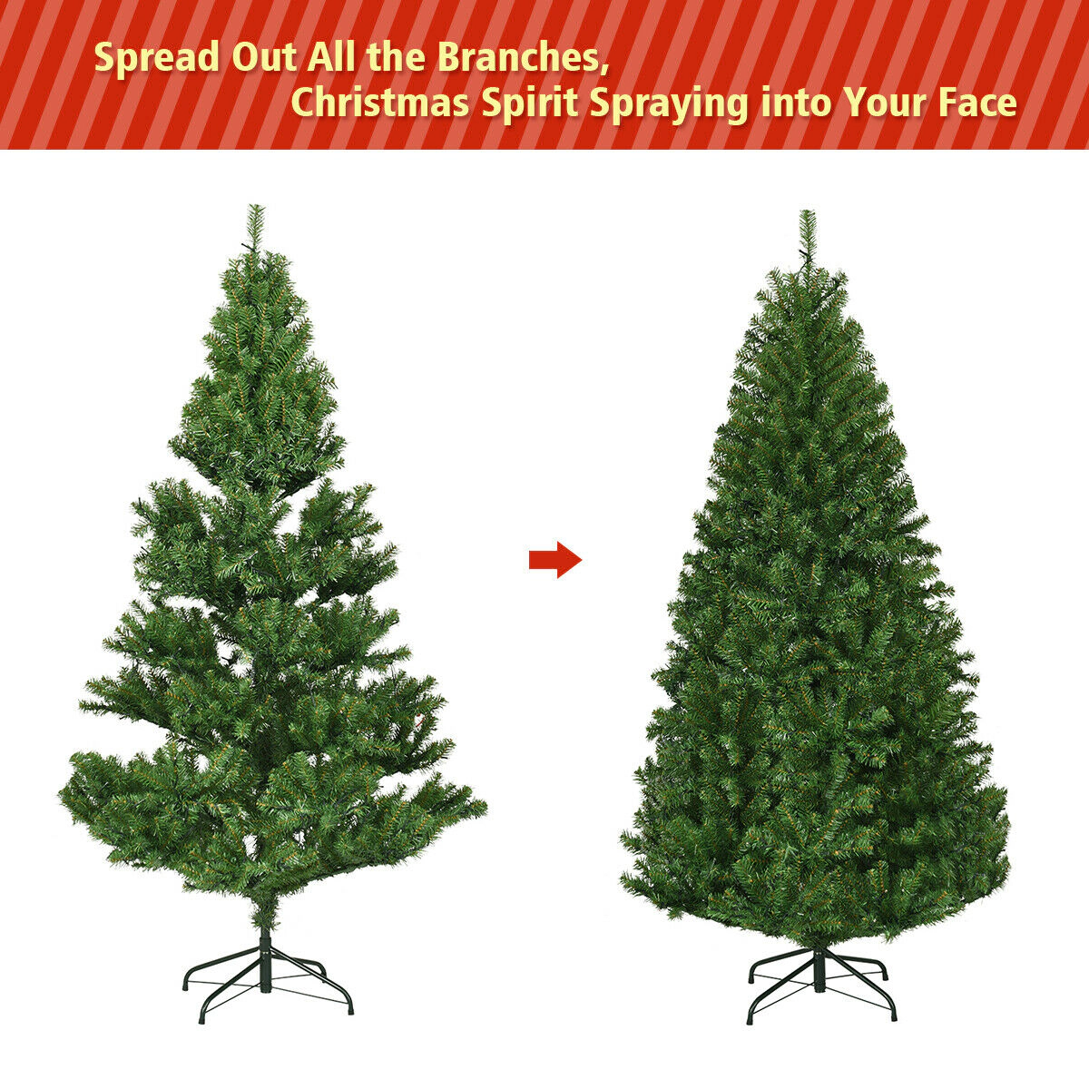 SUGIFT Dense PVC Needle Hinged Artificial Christmas Tree 5-ft Tall 2.8-ft Diameter Pre-Lit with 150 LED Lights Green